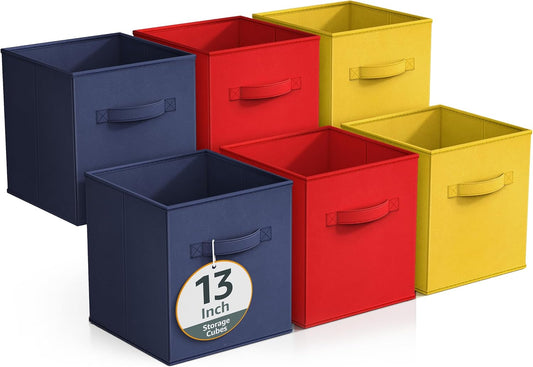 Sorbus Fabric Storage Cubes - 6 Foldable Storage Bins for Organizing Pantry, Cubbies, Toy Box - Clothes Storage & Closet Organizer - 13 Inch Collapsible Cube Baskets for Shelves with Handle