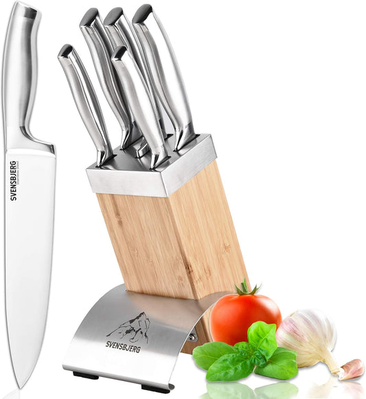 Kitchen Knives Set with Block, Sharp Stainless Steel Chefs, Bread, Paring, Slicing, Utility Knives | SB-MB101-KS101