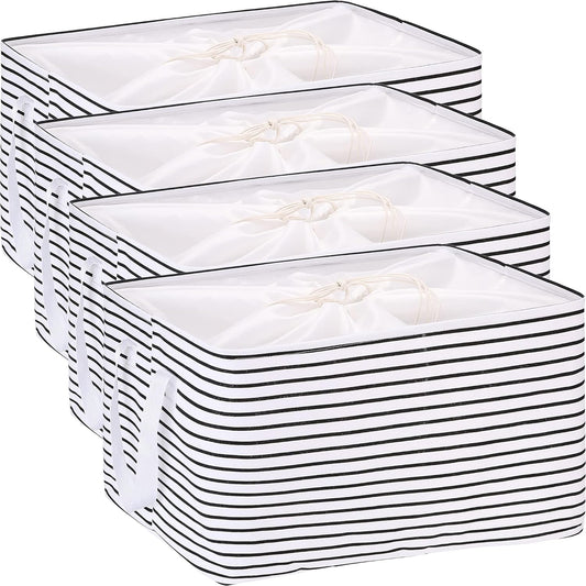 Hinwo 102L XXL Storage Bins, 4-Pack Closet Organizers and Storage, Foldable Clothes Storage Baskets with Handles, Containers for Clothing, Blanket, Comforters, Toys, Bedding (Black Stripe)