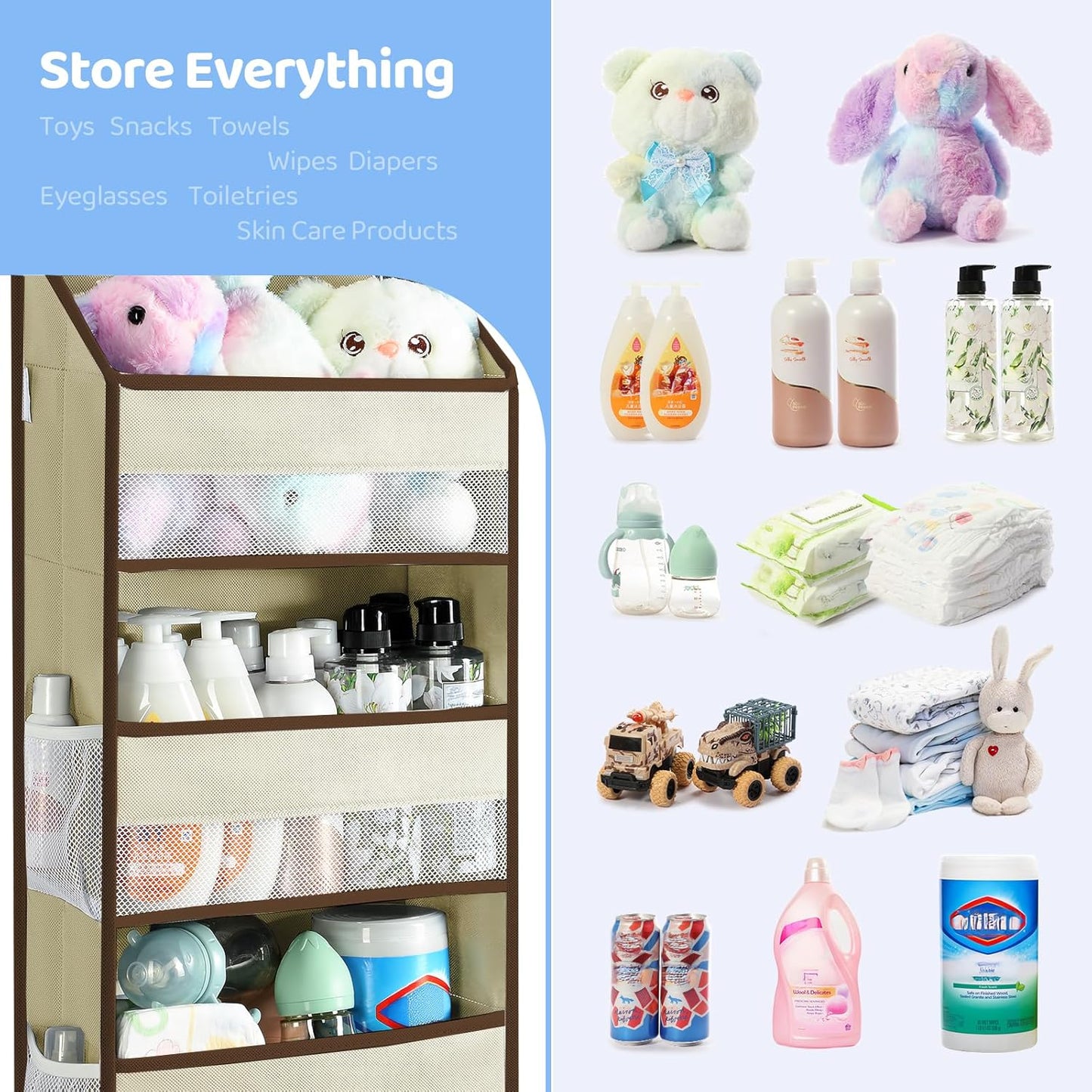 Yecaye 2 Pack Over the Door Organizer, 35.2lbs Load Toy Stuffed Animal Storage, Swing-proof Hanging Bathroom Organizers and Storage for Nursery Newborn Baby Essential Stuff Dorm Room Essentials Beige