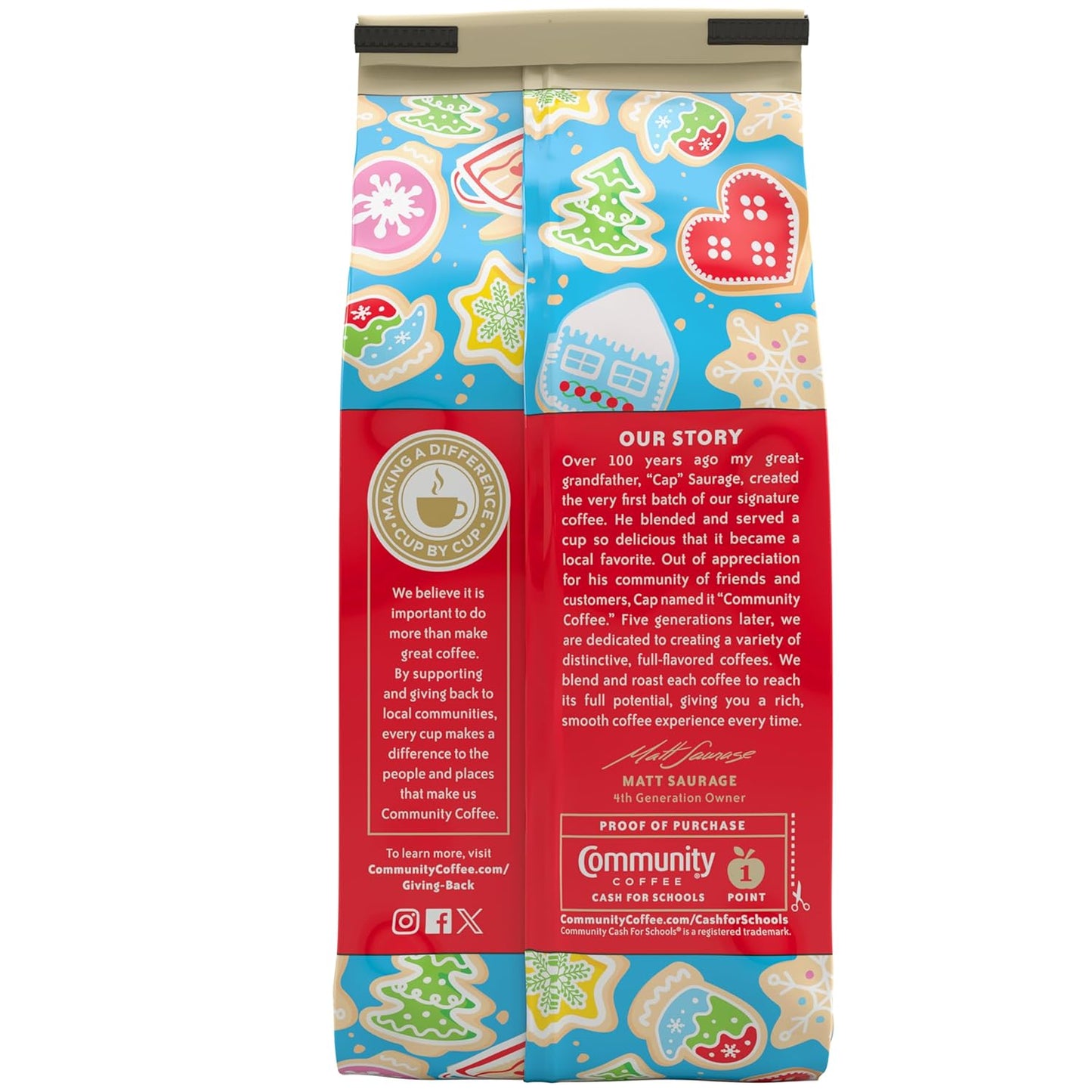 Community Coffee Grandma's Sugar Cookie Ground Coffee, Limited Edition Holiday Flavor, Natural Ingredients, 11 Ounce (Pack of 6)