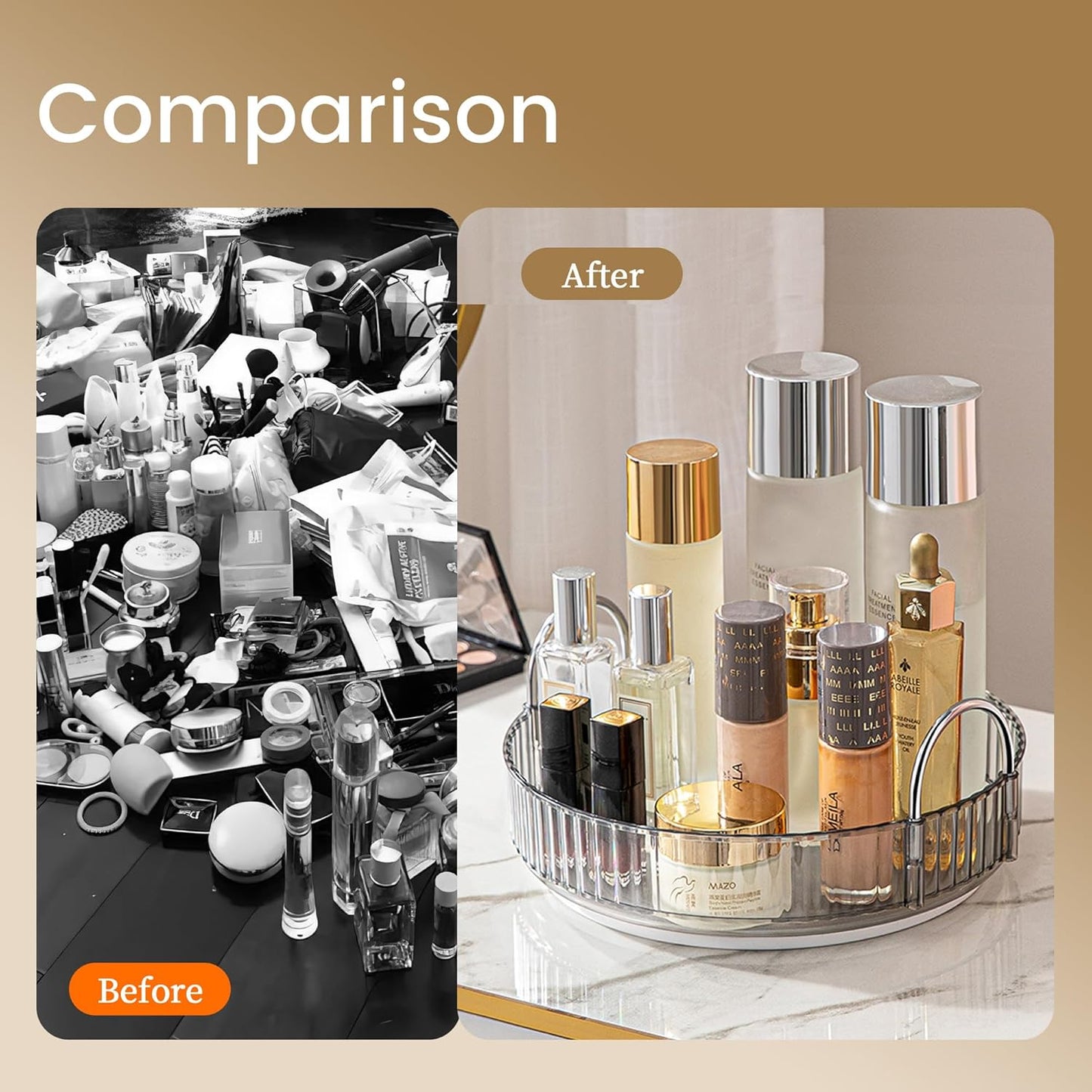 Aveniee Rotating Makeup Organizer for Vanity, Skincare Perfume Organizers for Bathroom Countertop, Clear Cosmetic Make Up Storage for Dresser, Lipstick Product Spinning Holder,1 Tier, Grey