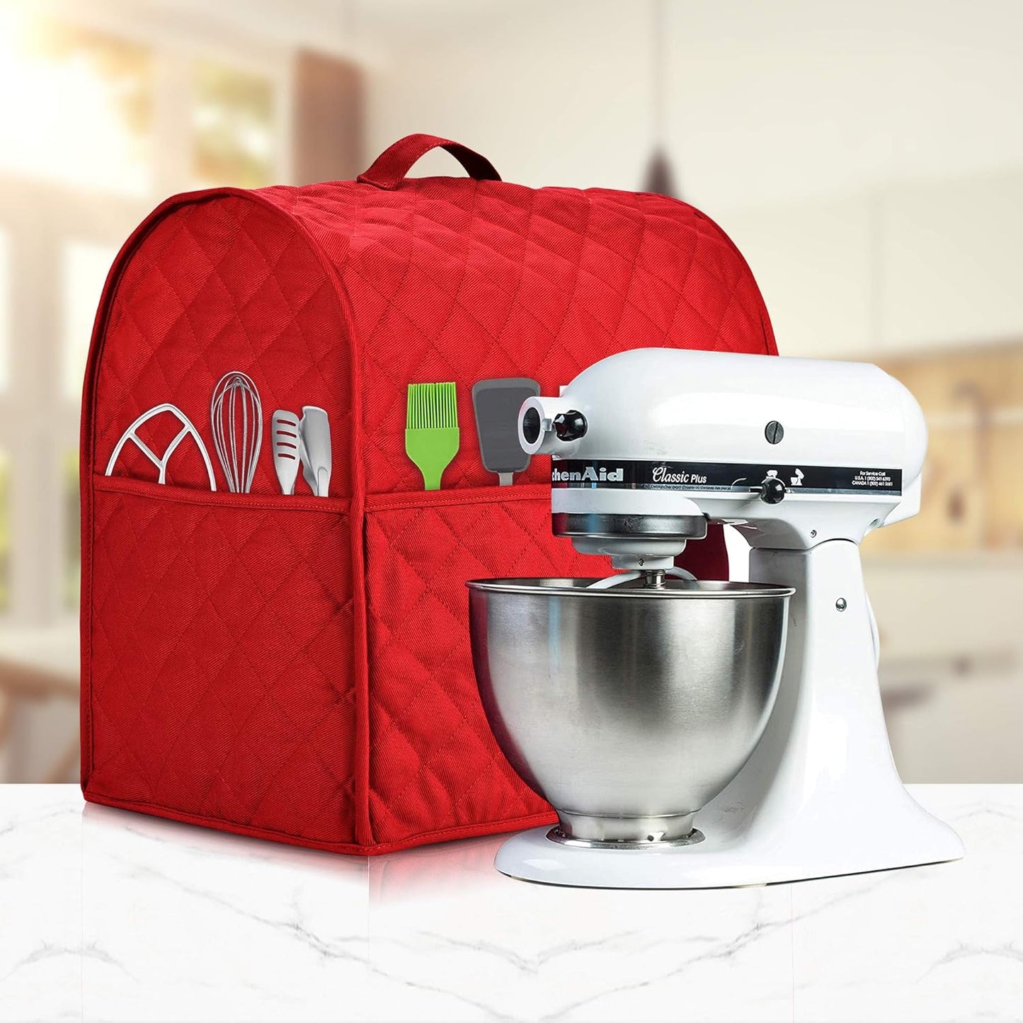 Stand Mixer Cover compatible with Kitchenaid Mixer, Fits All Tilt Head & Bowl Lift Models,The Fabric Is Pure Cottot,Fine, Soft, Not Easy to Fade, Not Easy To Pilling. (Fits for 6-8 Quart, Red)