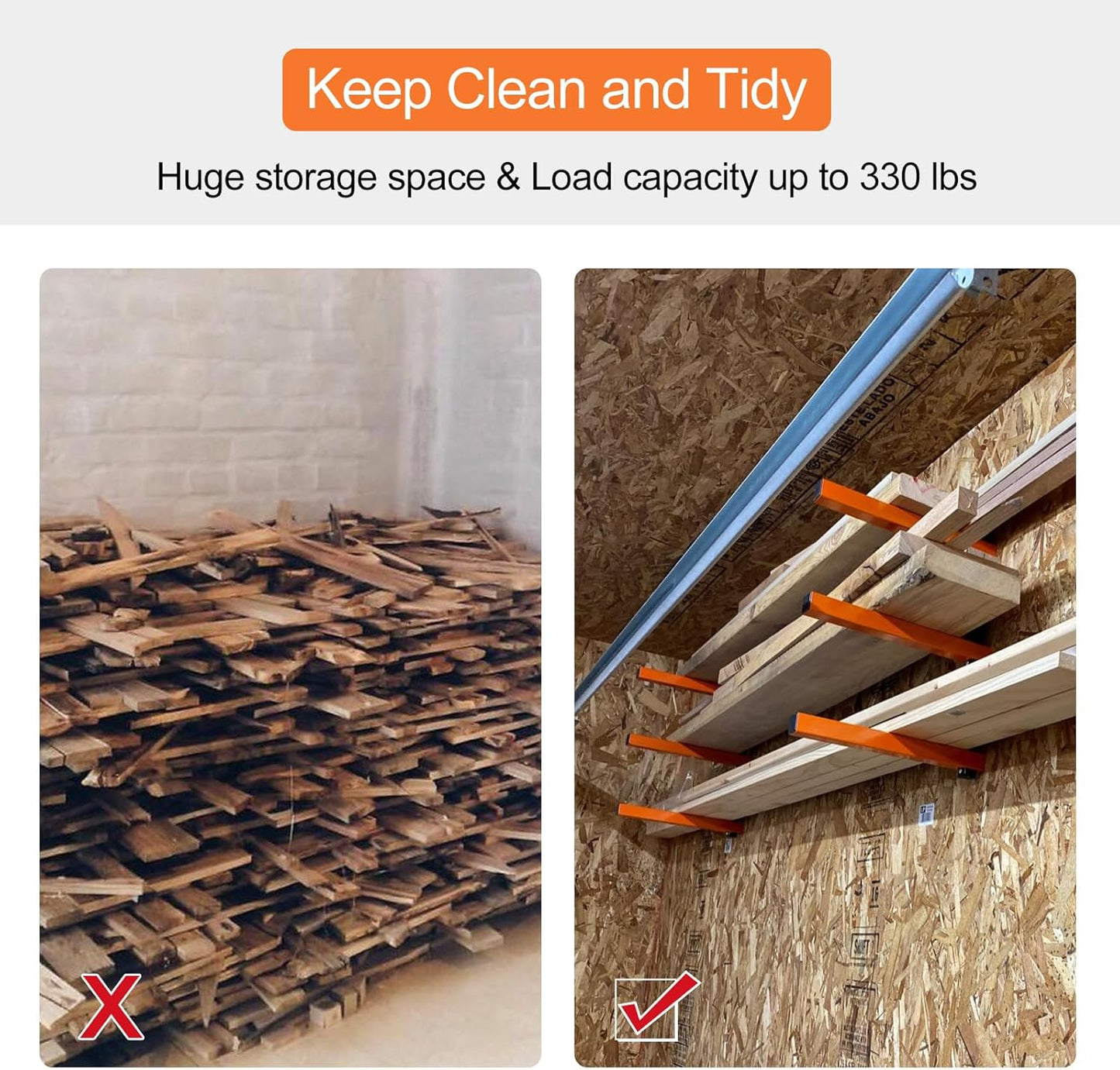 Ultrawall Wall Mount Wood Organizer and Lumber Storage Metal Rack with 3-Level - Indoor & Outdoor Use, 4 Pack