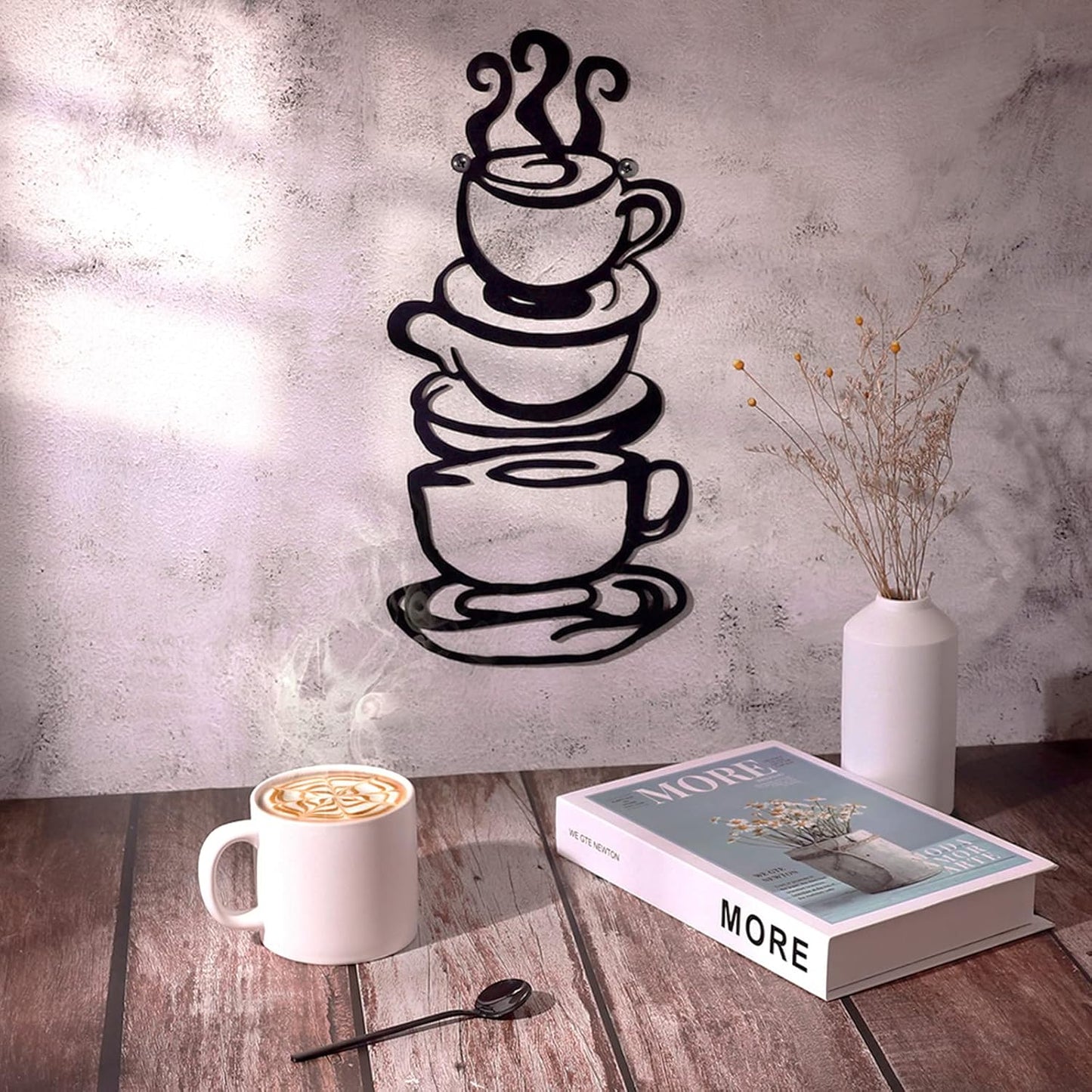 Coffee Cup Metal Wall Art, Farmhouse Kitchen Restaurant Decor Coffee Bar Sign, Black