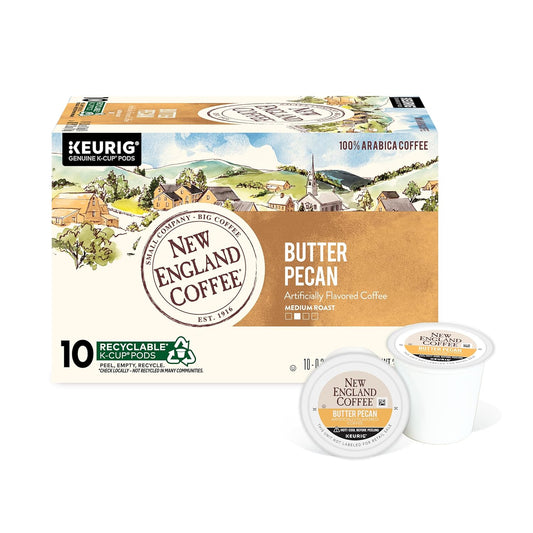 New England Coffee Butter Pecan Medium Roast Single Serve Pods, 10ct Box (Pack of 1)