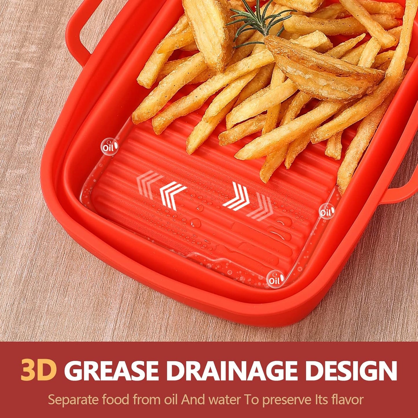 Collapsible 2-Pack Air Fryer Silicone Liners for 8QT & 10QT NINJA Foodi Dual, Rectangular Reusable Silicone Air Fryer Liners Pot Basket Accessories (Red)