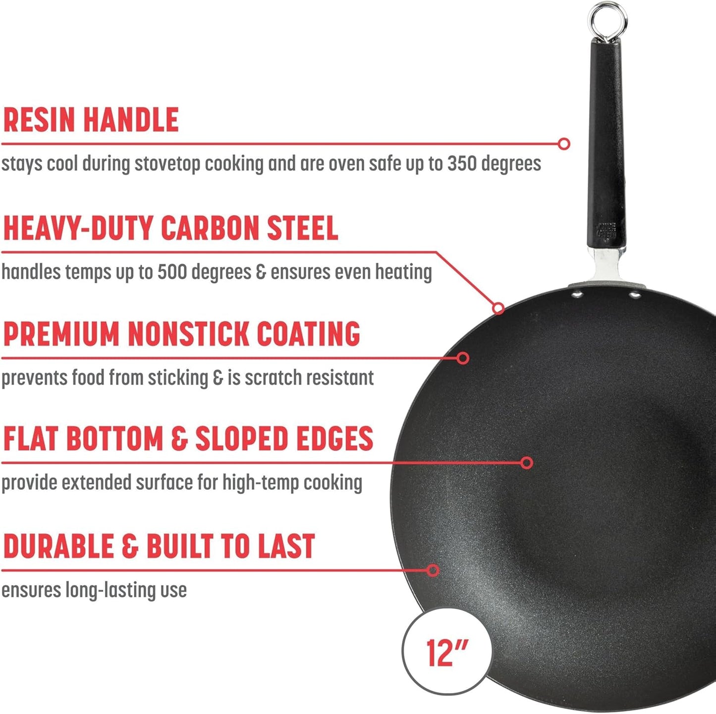 JOYCE CHEN Professional Series 12-Inch Carbon Steel Excalibur Nonstick Stir Fry Pan with Phenolic Handle