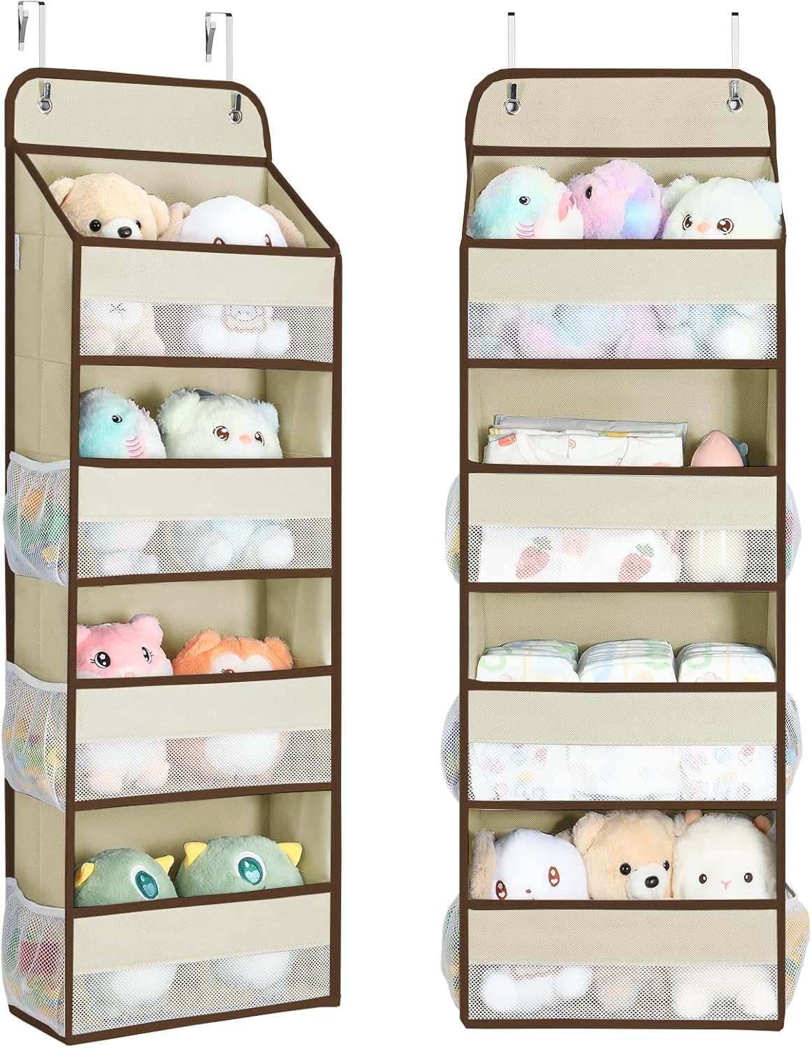 Yecaye 2 Pack Over the Door Organizer, 35.2lbs Load Toy Stuffed Animal Storage, Swing-proof Hanging Bathroom Organizers and Storage for Nursery Newborn Baby Essential Stuff Dorm Room Essentials Beige