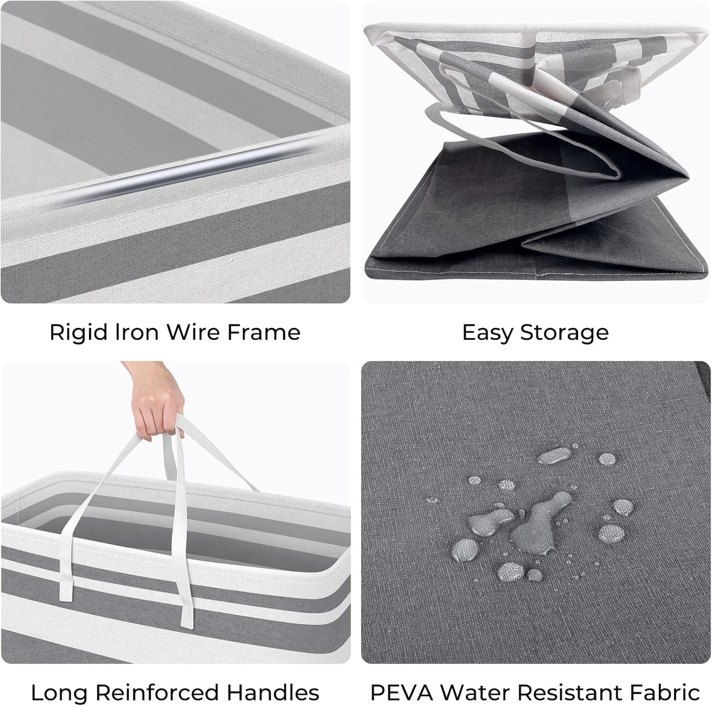 HomeHacks 2 Pack Large Laundry Baskets, Waterproof, Freestanding Laundry Hampers, Collapsible Clothes Hamper with Reinforced Handles in Laundry, College Dorm, Bathroom, Bedroom (Grey+Blue, 100Lx2)