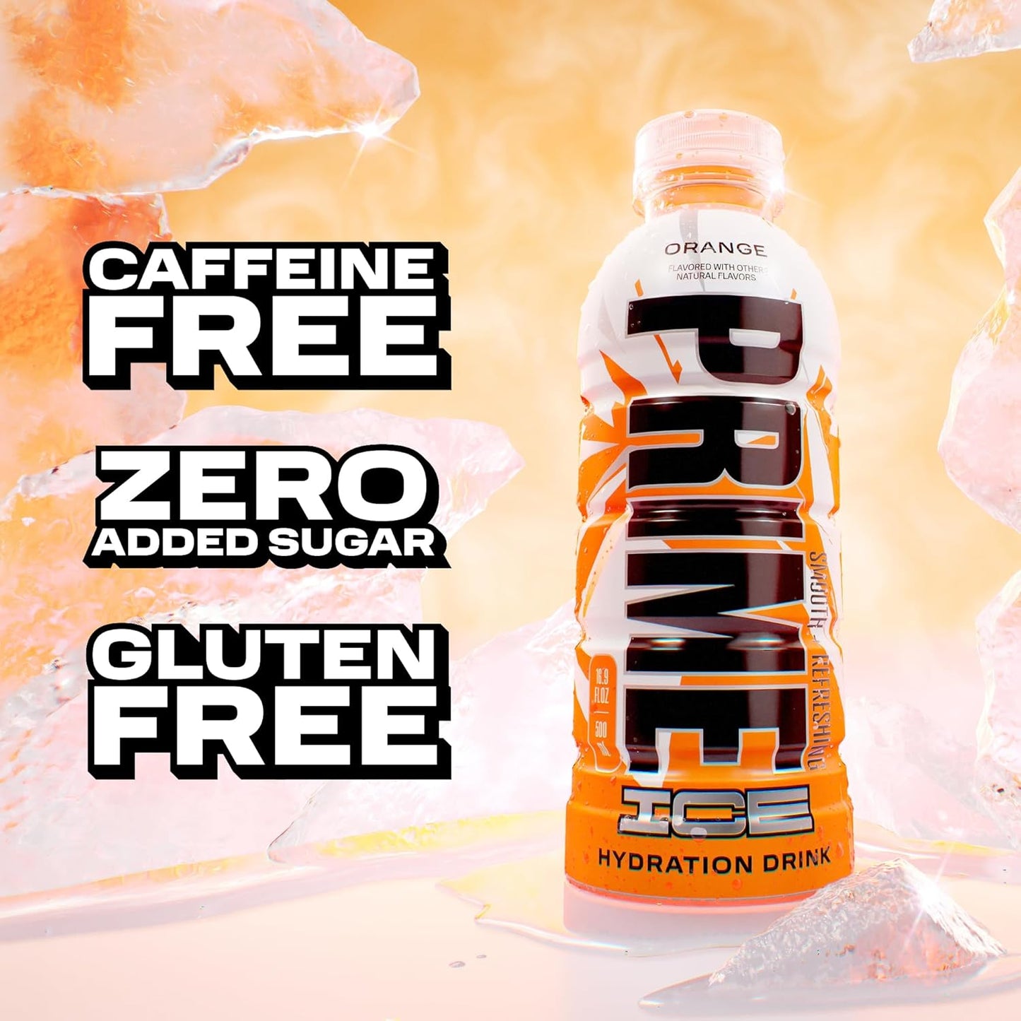 PRIME Hydration ICE ORANGE, Sports Drinks, Electrolyte Enhanced for Ultimate Hydration, 250mg BCAAs, B Vitamins, Antioxidants, Low Sugar, 16.9 Fl Oz, 12 Pack