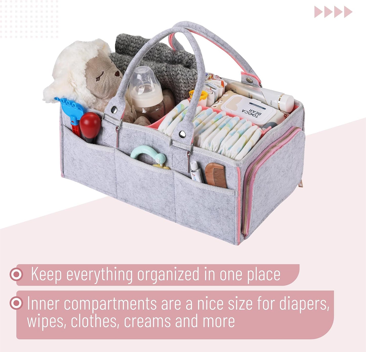 Mr. Pen- Baby Diaper Caddy Organizer, 1 Pack, Pink Inside, Baby Caddy Organizer with Handle, Compact Size, Collapsible & Portable