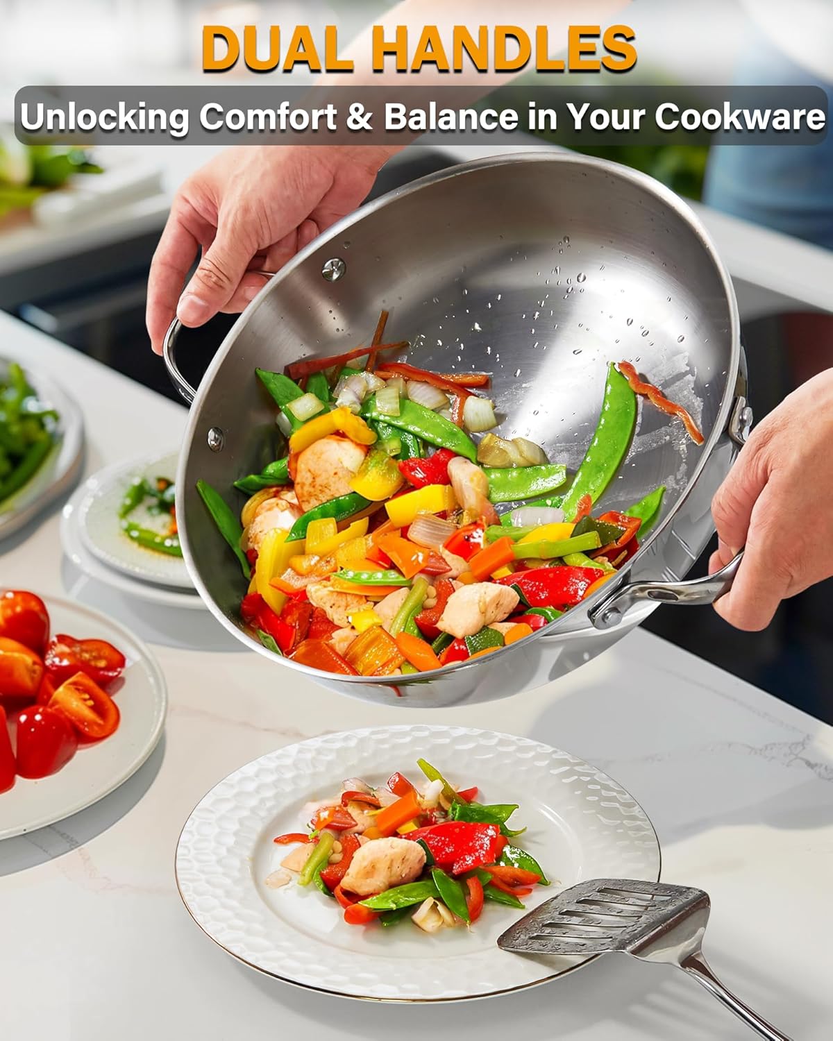 Cooks Standard Wok Stir Fry Pan with Glass Lid, Classic Stainless Steel 12-Inch/30cm Everyday Chef's Pan, Silver