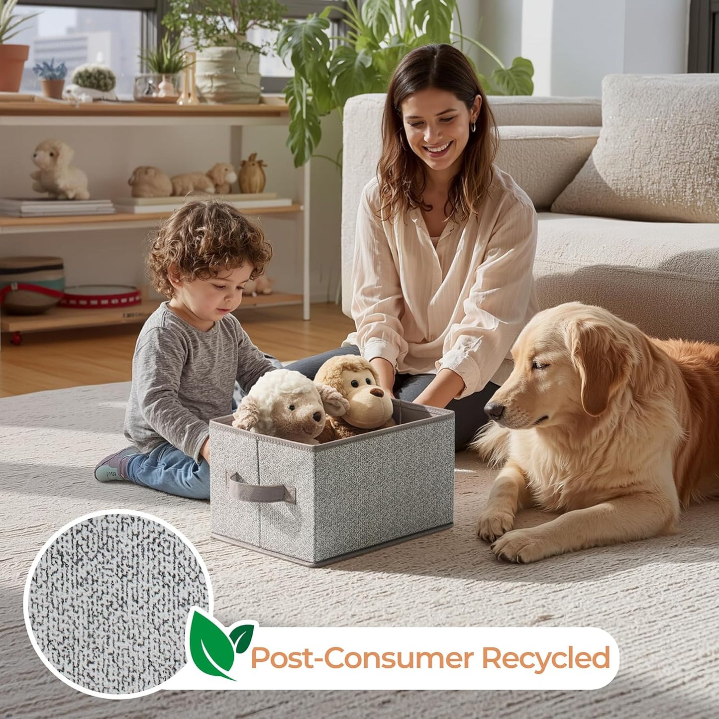 GRANNY SAYS Closet Storage Bins, Storage Baskets for Shelves, Fabric Storage Bins with Handles, Storage Boxes Decorative Containers for Living Room Bookshelf, Gray, Medium, 3-Pack