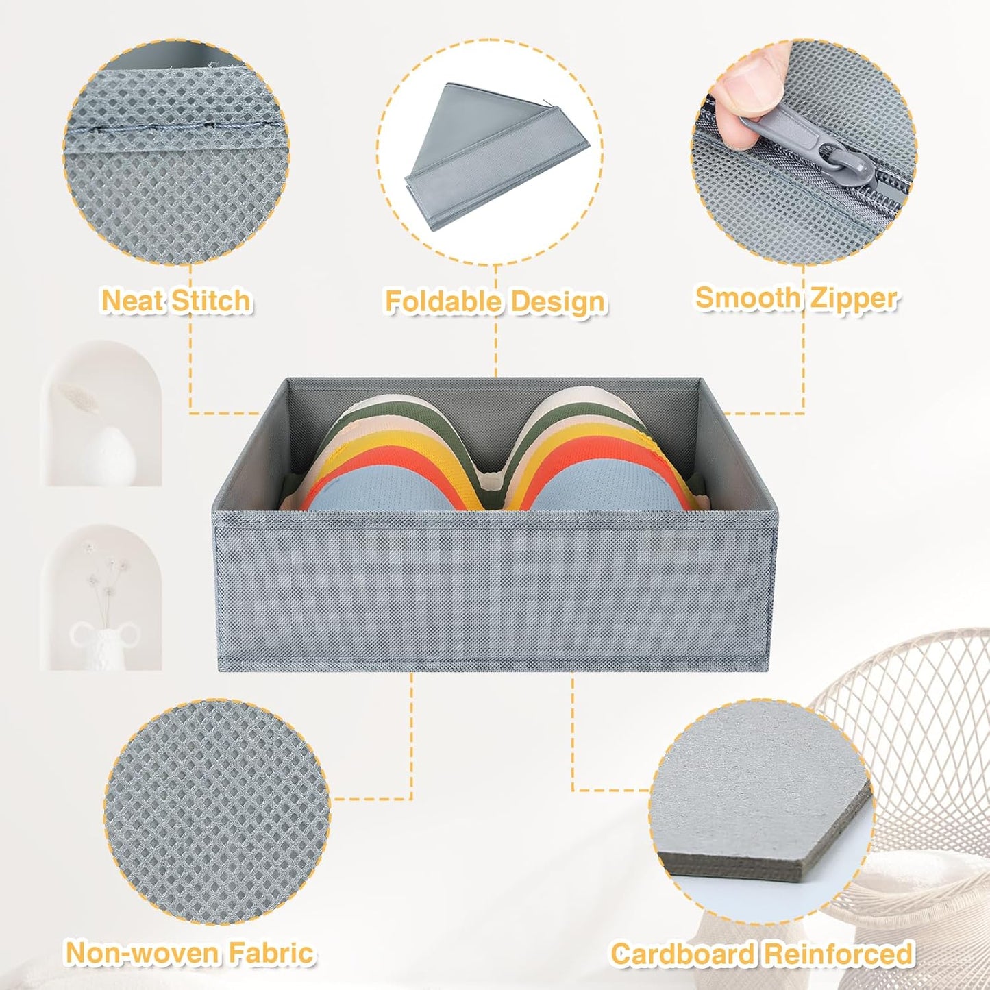 DIMJ Drawer Organizer Clothes, 15 Pack Underwear Organizer, Foldable Closet Bins, Sock Organizer Bra Cube, Fabric Dresser Box for Clothes, Bra, Socks, Tie (Grey)