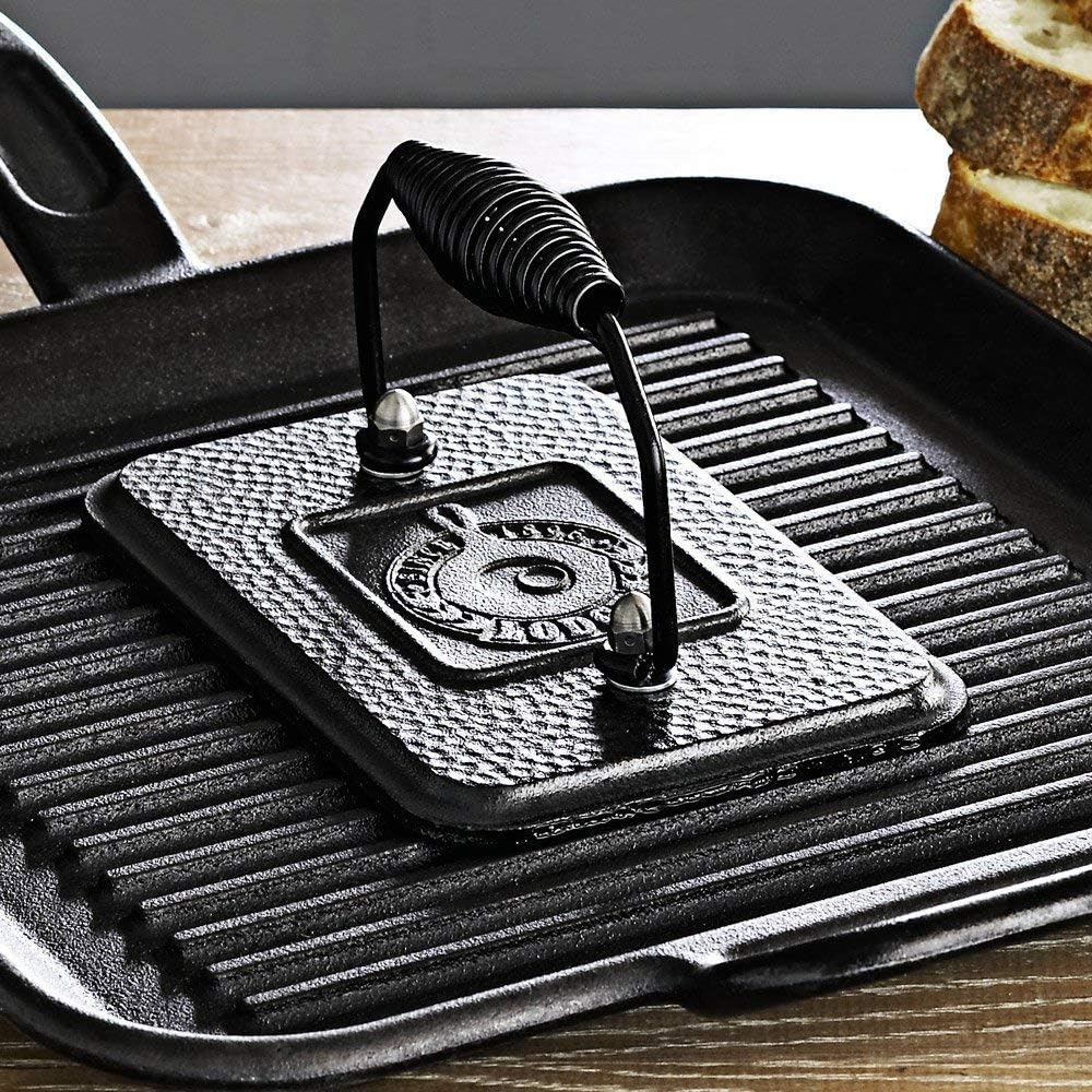 Lodge Pre-Seasoned Cast Iron Grill Press with Cool-Grip Spiral Handle, 4.5 inch X 6.75 inch, Black