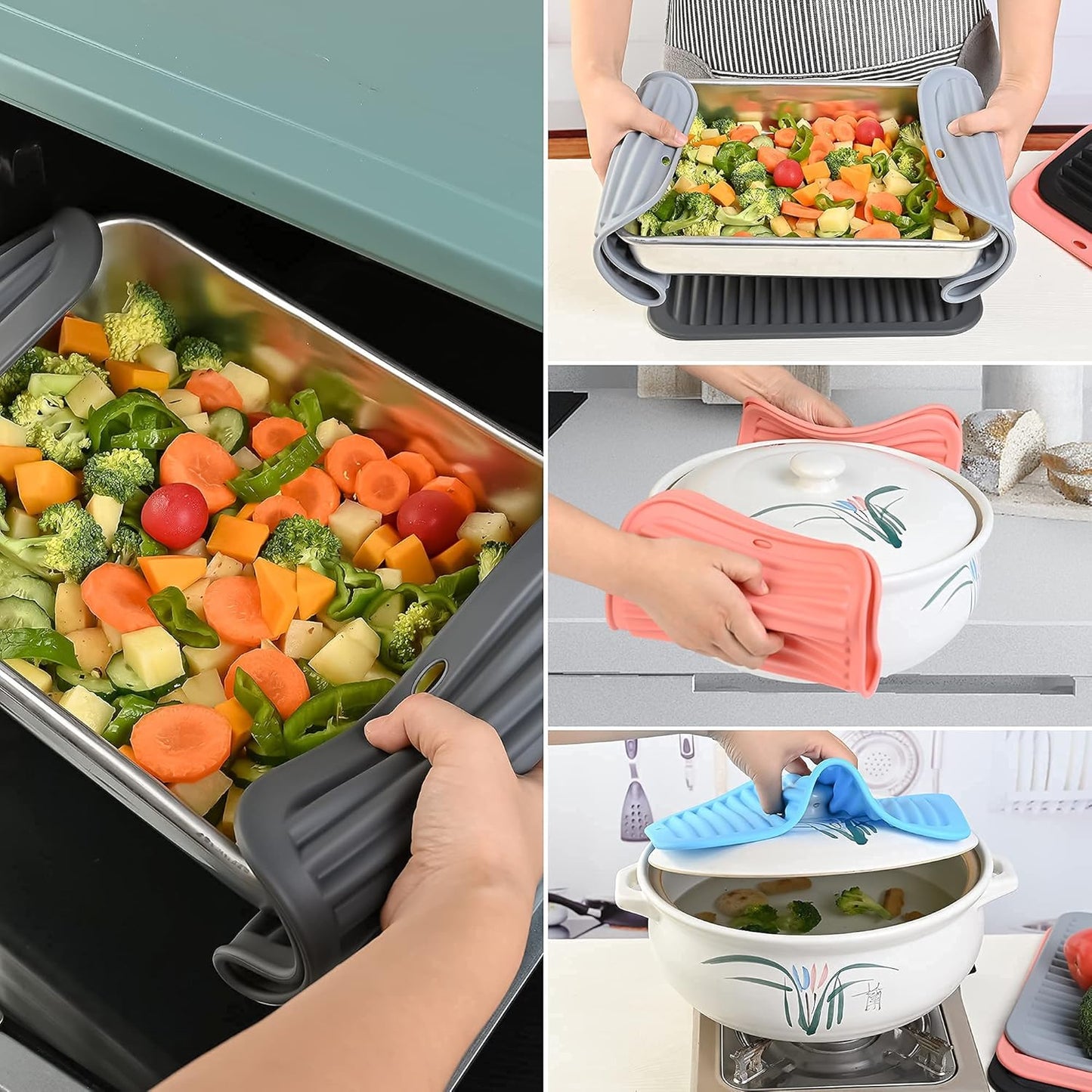 Big Silicone Trivets mat Set of 2 Smithcraft 9"X12" Multi-Purpose Drying Trivet Mat, Pot Holder, Waterproof, Non Slip, Flexible, Durable, Dishwasher Safe Blue