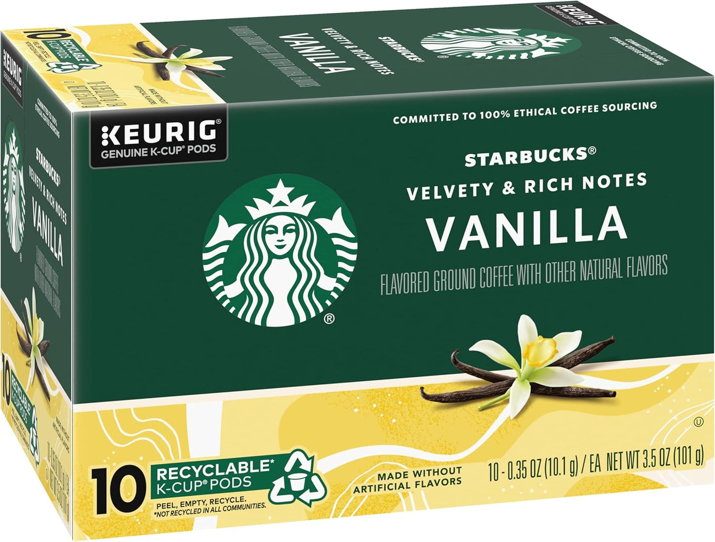 Starbucks Flavored Coffee K-Cup Pods, Vanilla Flavored Coffee, Made without Artificial Flavors, Keurig Genuine K-Cup Pods, 10 CT K-Cups/Box (Pack of 2 Boxes)