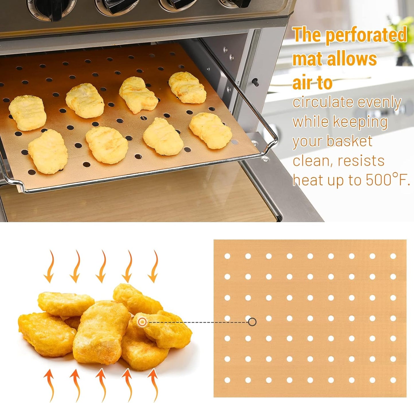 WMKGG 3 Pack Air Fryer Oven Liners Set, 9 x 11 Inch Reusable Non-Stick Toaster Oven Mats Compatible with Cuisinart, Breville, Ninja Foodi, Kalorik, Emeril Lagasse