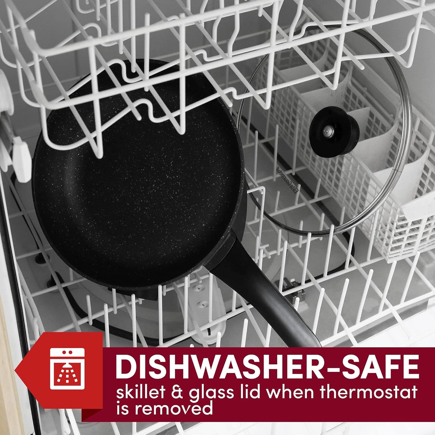 Elite Gourmet EG6207 Scratch Resistant 10.5-inch (2Qt) Fry Pan, Easy-Pour Spout Dishwasher Safe, Non-stick Electric Skillet with Glass Vented Lid, Adjustable Temperature, Black