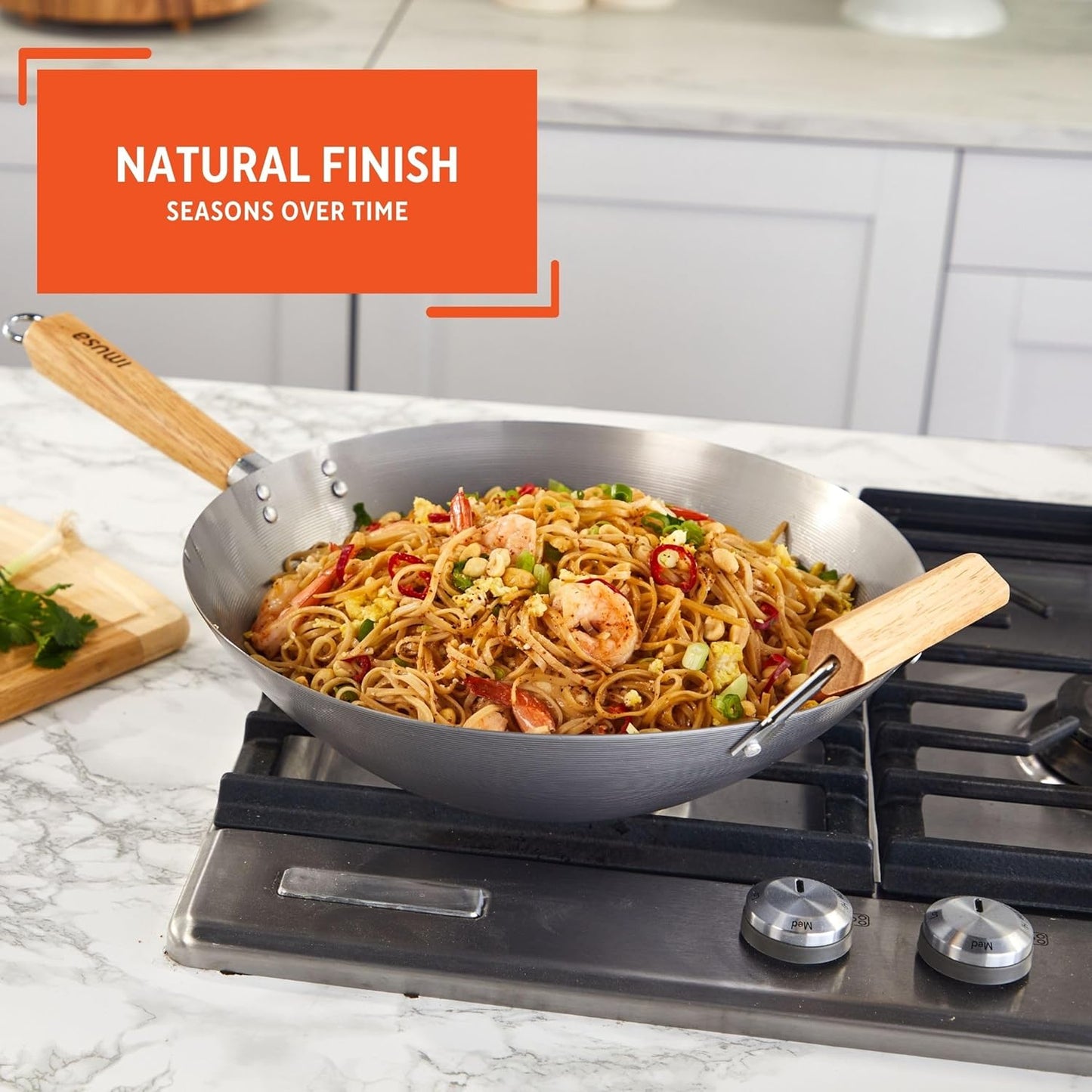 Imusa 14in Carbon Steel Wok with Wood Handles