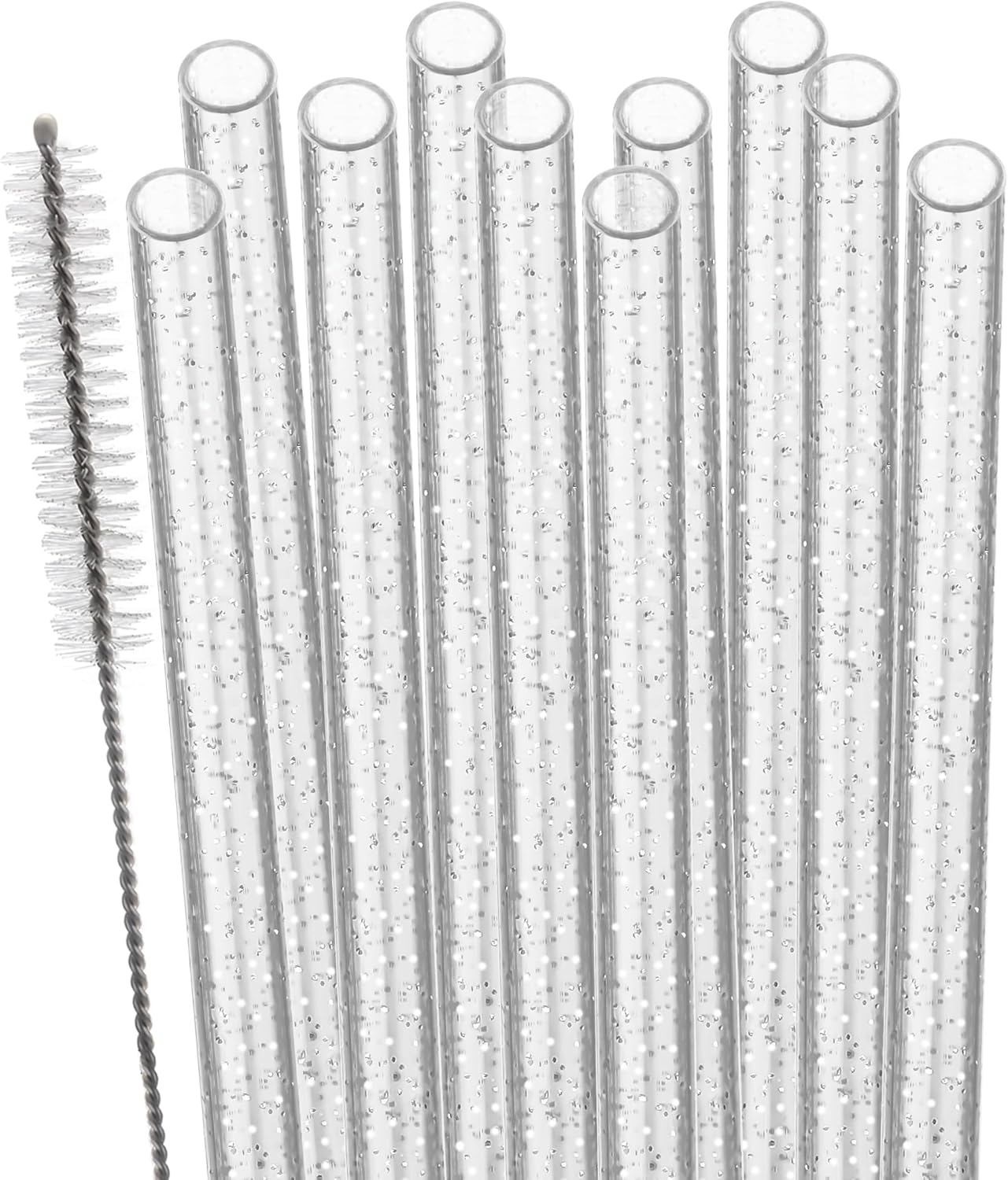 Dakoufish Replacement Glitter Straws for Stanley|Owala|Simple Modern 40oz 30oz Tumbler,10 Pack 12 Inch Reusable White Straws With Cleaning Brush For Stanley Hydro Jug Cup,Dishwasher Safe