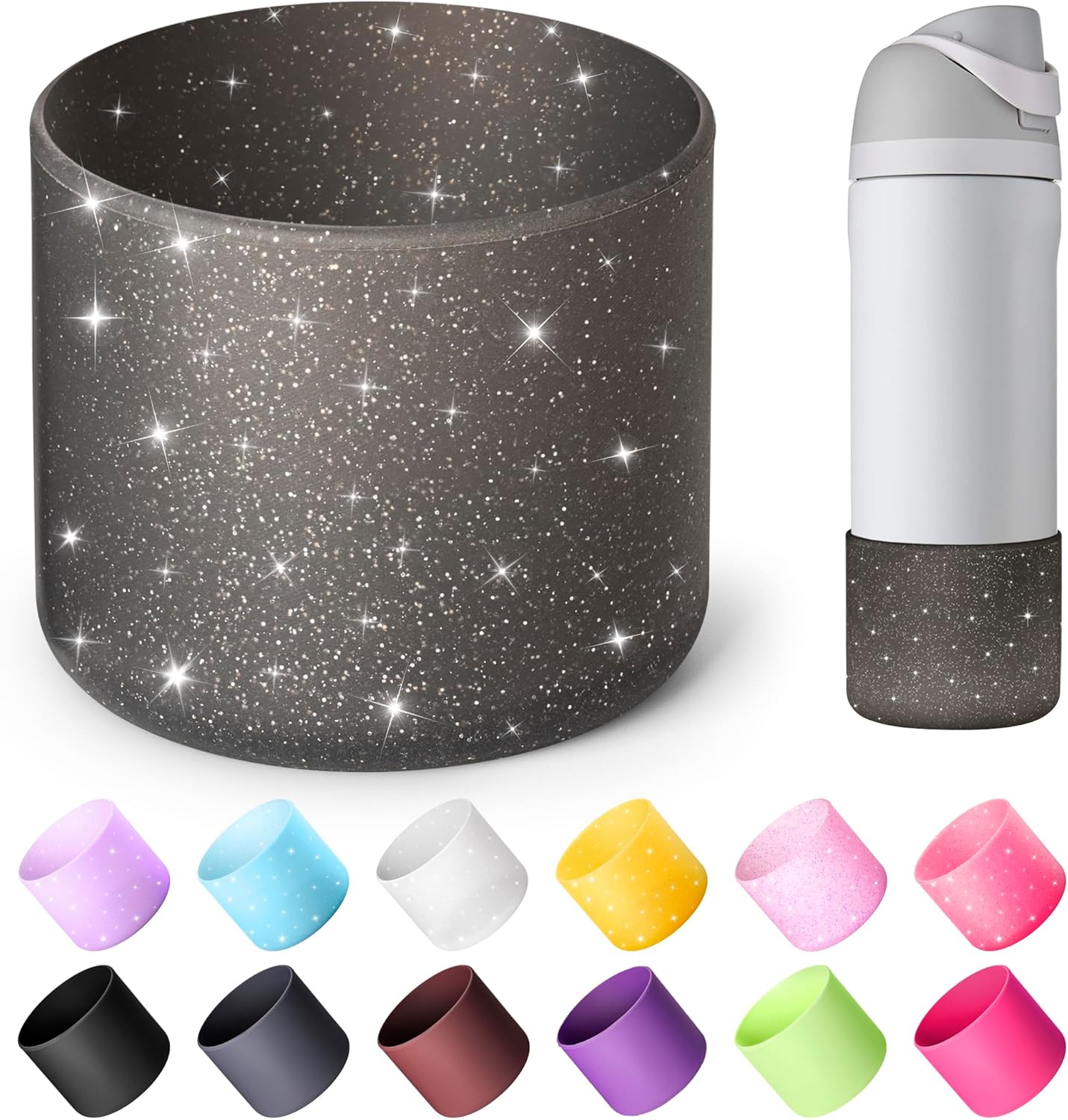 Silicone Boot for Owala 24 oz Water Bottles, Anti-Slip Protective Sleeve Bottom Protector for Owala Twist & FreeSip & Flip Stainless Steel Water Bottle (Glitter Black)