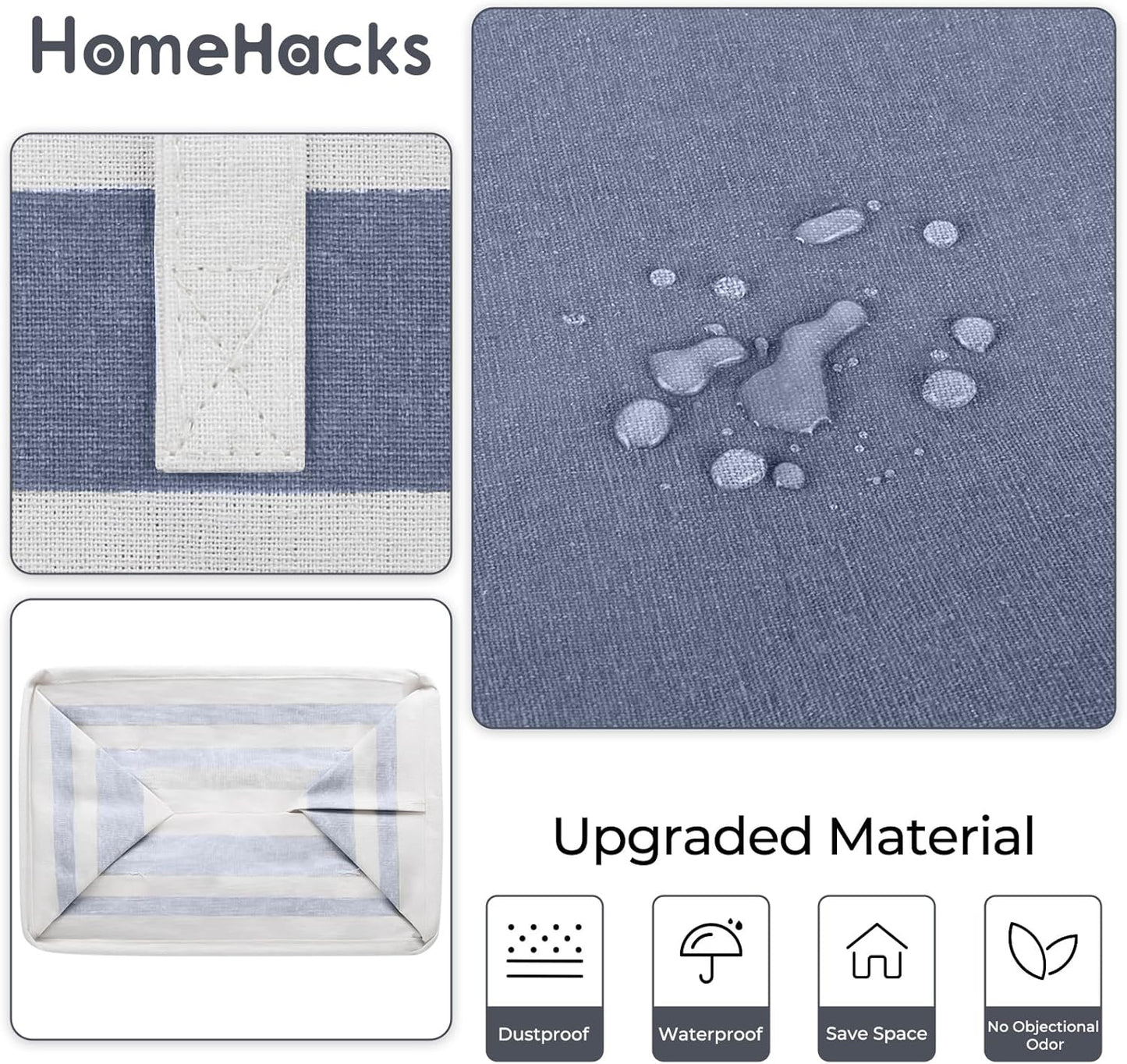 HomeHacks 2 Pack Large Laundry Baskets, Waterproof, Freestanding Laundry Hampers, Collapsible Clothes Hamper with Reinforced Handles in Laundry, College Dorm, Bathroom, Bedroom (Grey+Blue, 75Lx2)