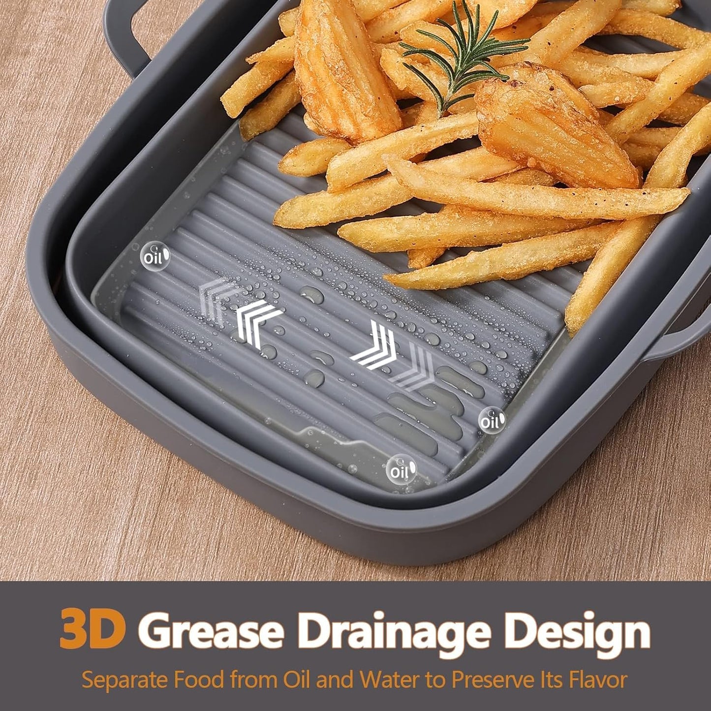 Collapsible 2-Pack Air Fryer Silicone Liners for 10QT NINJA Foodi Dual, Rectangular Air Fryer Silicone Pot, Reusable Silicone Air Fryer Basket for Air Fryer Accessories (Gray)