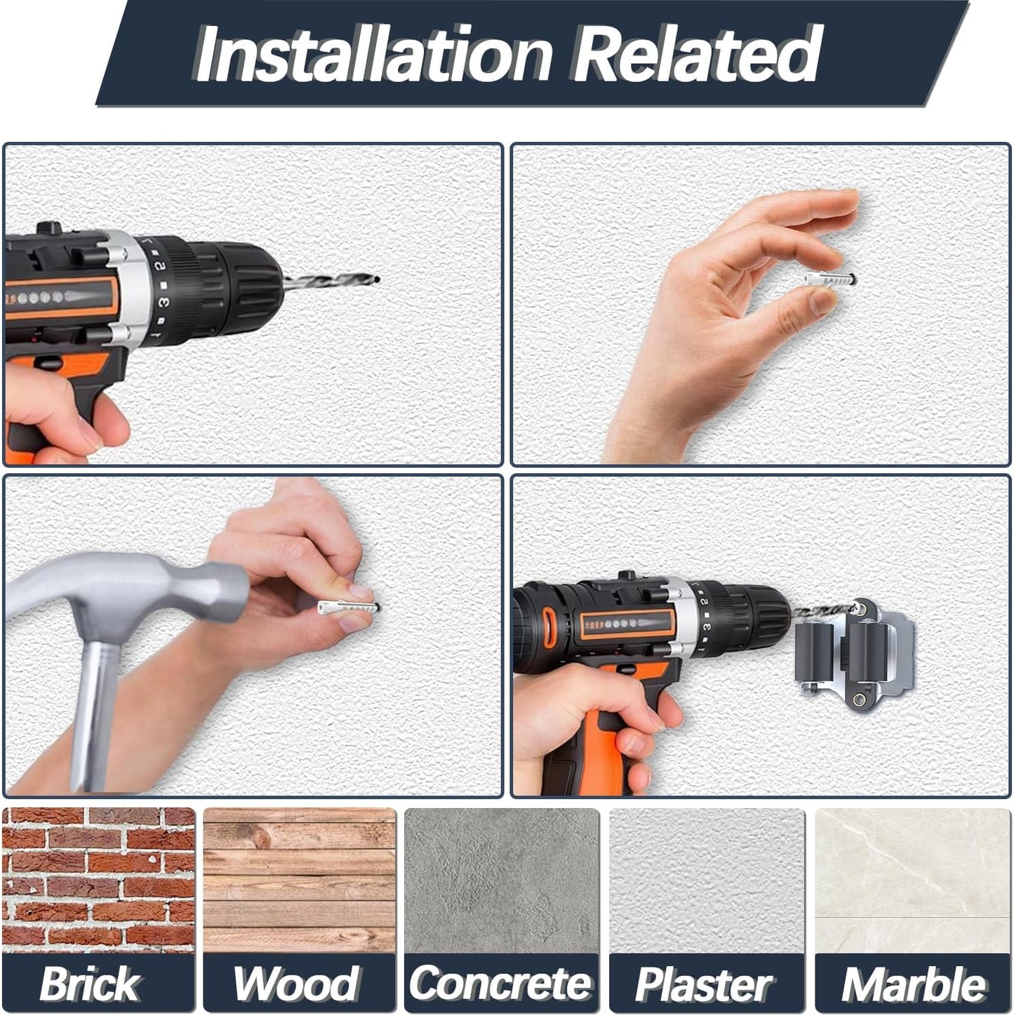 3-H 4 Pack Mop and Broom Holder Big Size Hanging 1 KG Extra,Broom Holder Wall Mount for Hanging and Organizing Shove Rake Yard Tools in Shed Kitchen Laundry Room Bathroom Garden(black