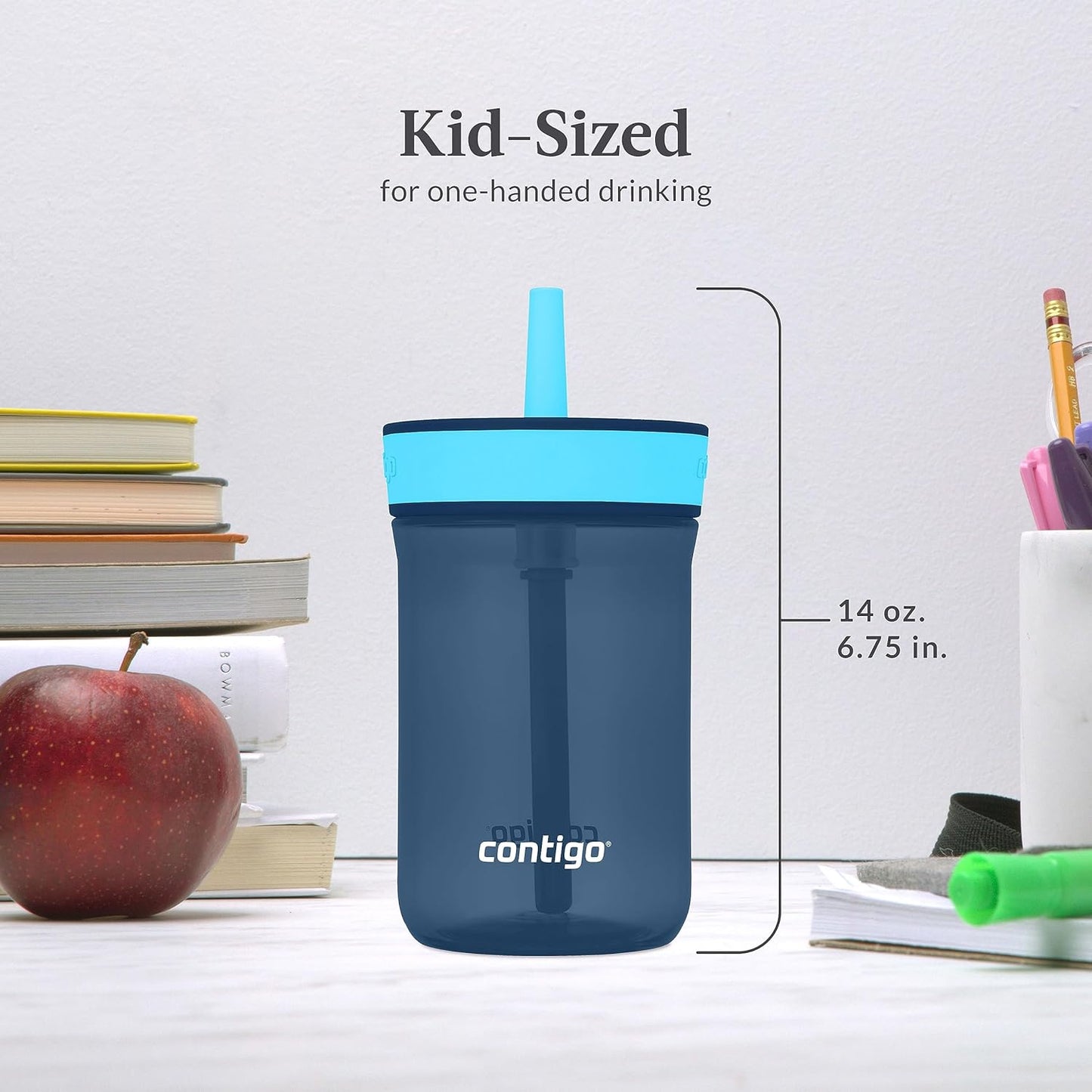 Contigo Kids’ Leighton Straw Tumbler with Spill-Proof Leak-Proof Lid 14oz Blueberry/Blue Raspberry