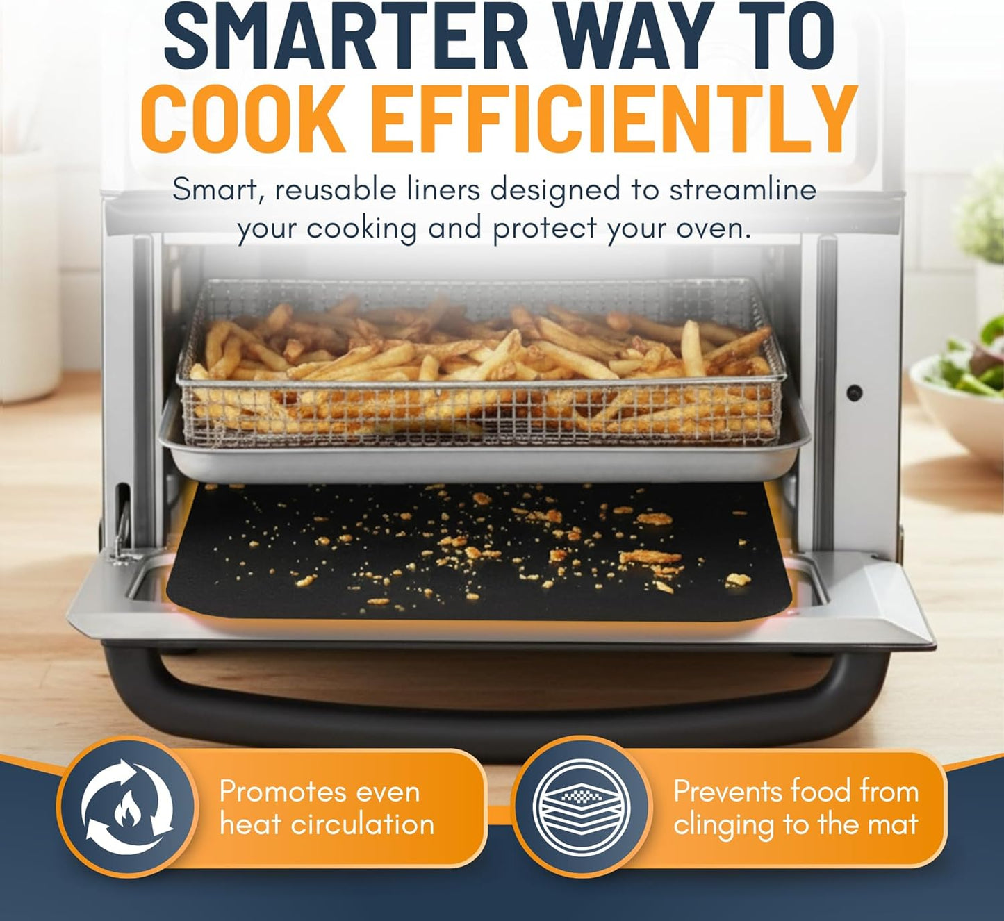 Toaster Oven Liners for Bottom of Oven (4 Pack) Reusable Non-Stick Heat Resistant Toaster Liners, Compatible with Ninja, Cuisinart, Emeril Lagasse & More, Toaster Mat, 12"x12" (Black)