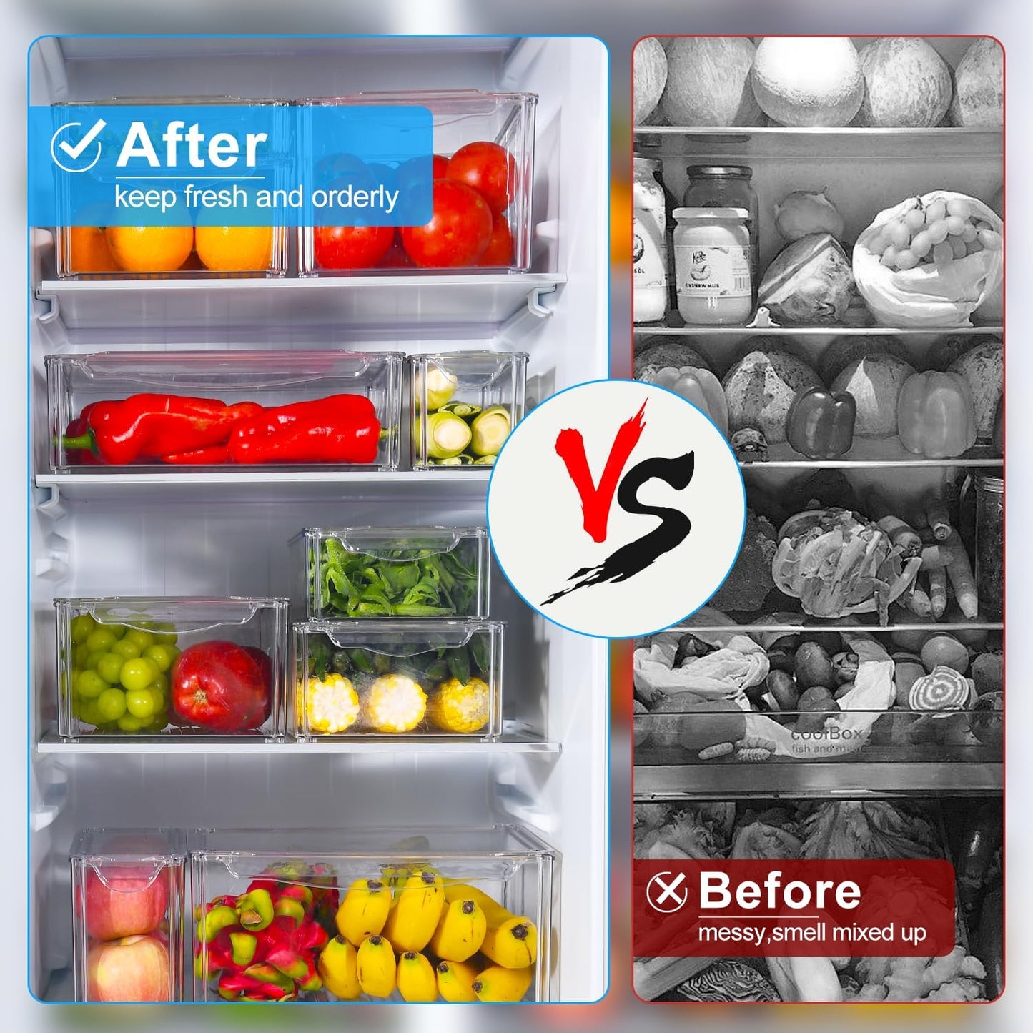 10-Pack Fridge Organizer – Stackable Refrigerator Storage Bins with Lids – BPA-Free Clear Fruit Storage Containers for Vegetables, Food & Drinks