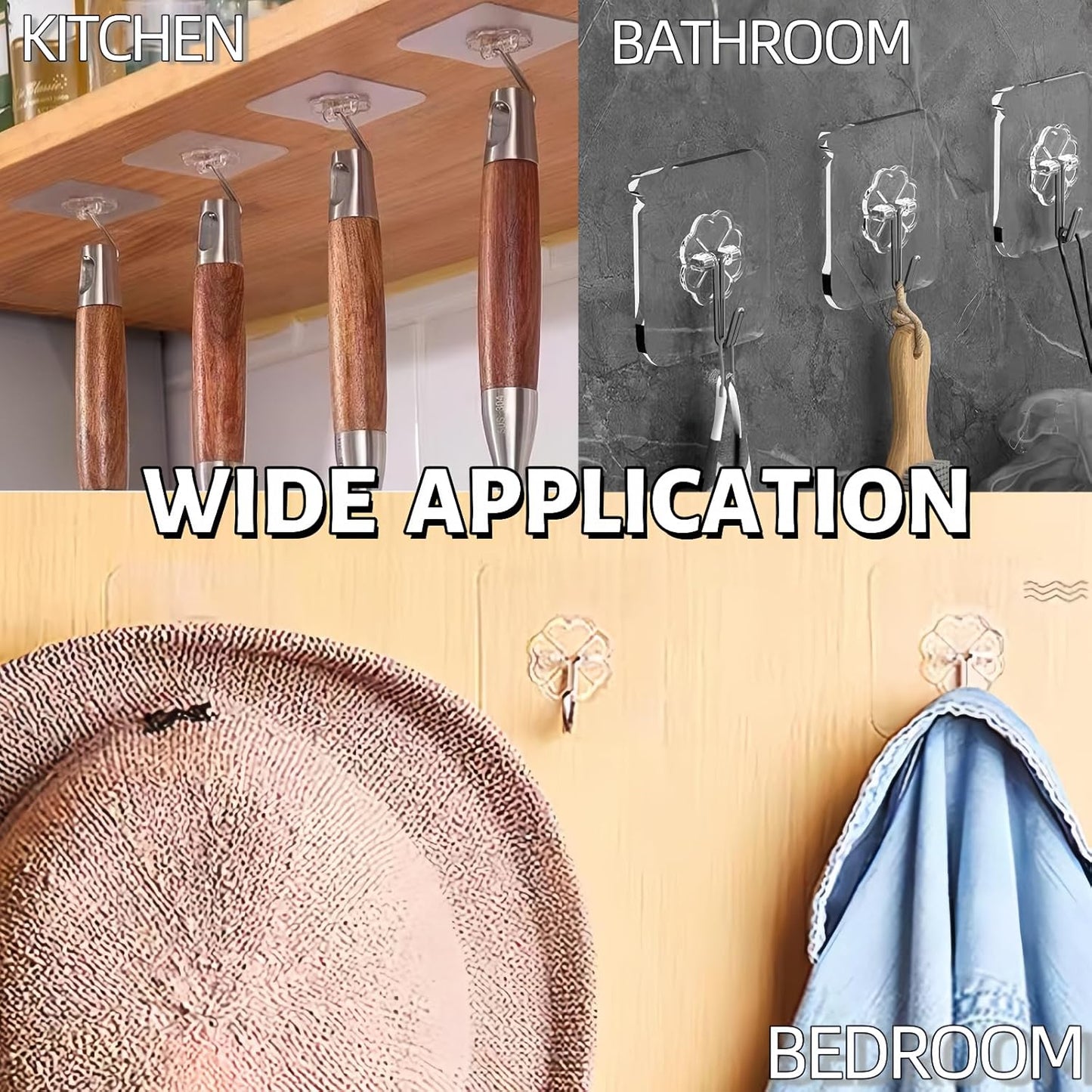 DDMY 36 Pack Heavy Duty Hooks Self Adhesive Large Hooks for Hanging,Wall Transparent Reusable Waterproof Hook for Kitchen Curtain Towel Hook for Bathrooms Coat Hook for Walls No Damage