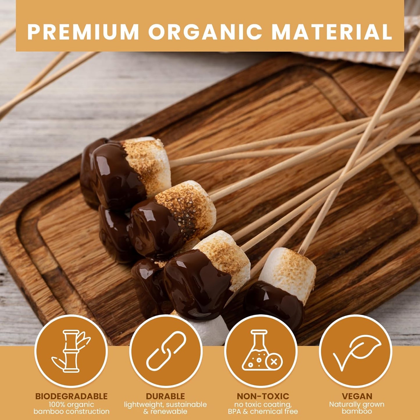 DecorRack Natural Bamboo Skewer Sticks, 400 Pack of 6 inch Organic Wooden Barbecue Kabob Skewers, Best for Grill, BBQ, Kebab, Marshmallow Roasting or Fruit Sticks