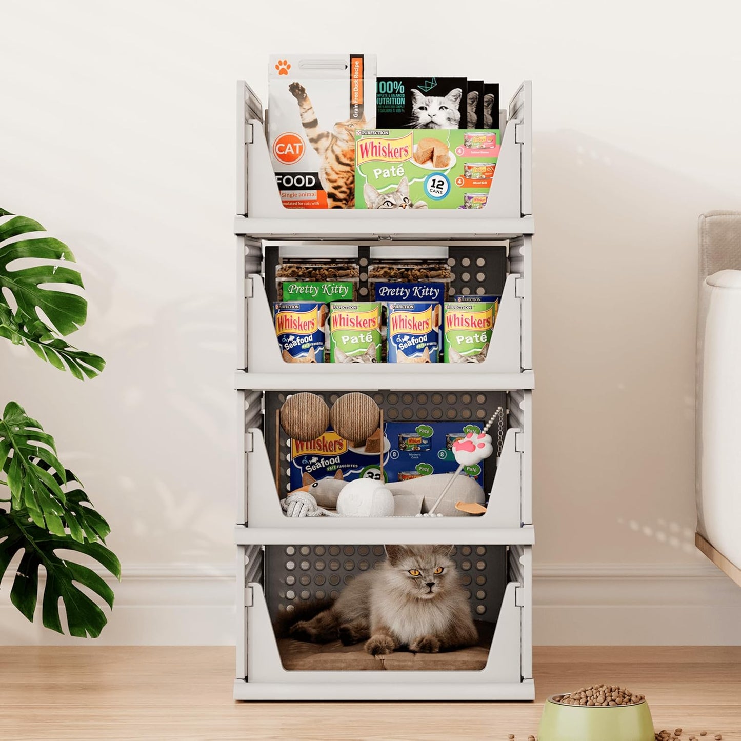 Pinkpum 6 Pack Closet Organizers Storage Box, Stackable Plastic Drawer Basket for Clothing, Stackable Storage Bins Shelf Storage Container for Closet Wardrobe Bedroom Bathroom Office Grey