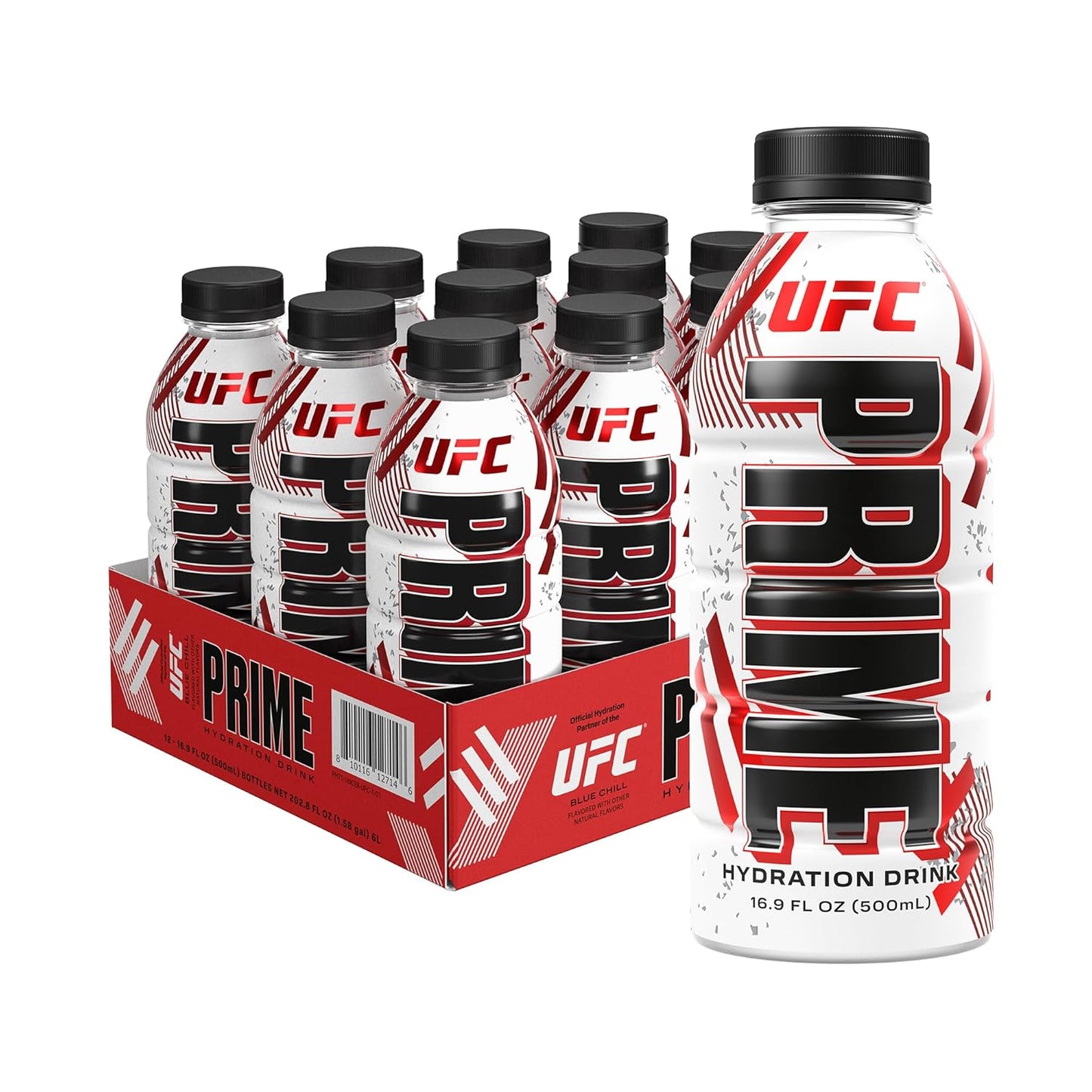 PRIME Hydration UFC, Sports Drinks, Electrolyte Enhanced for Ultimate Hydration, 250mg BCAAs, B Vitamins, Antioxidants, Low Sugar, 16.9 Fl Oz, 12 Pack