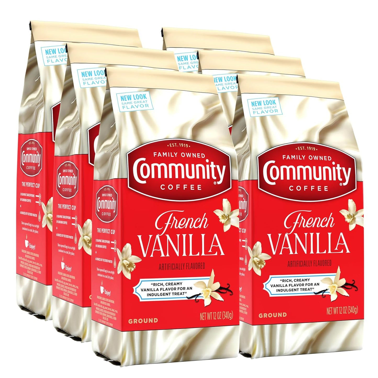 Community Coffee French Vanilla Flavored 72 Ounces, Medium Roast Ground Coffee, 12 Ounce Bag (Pack of 6)