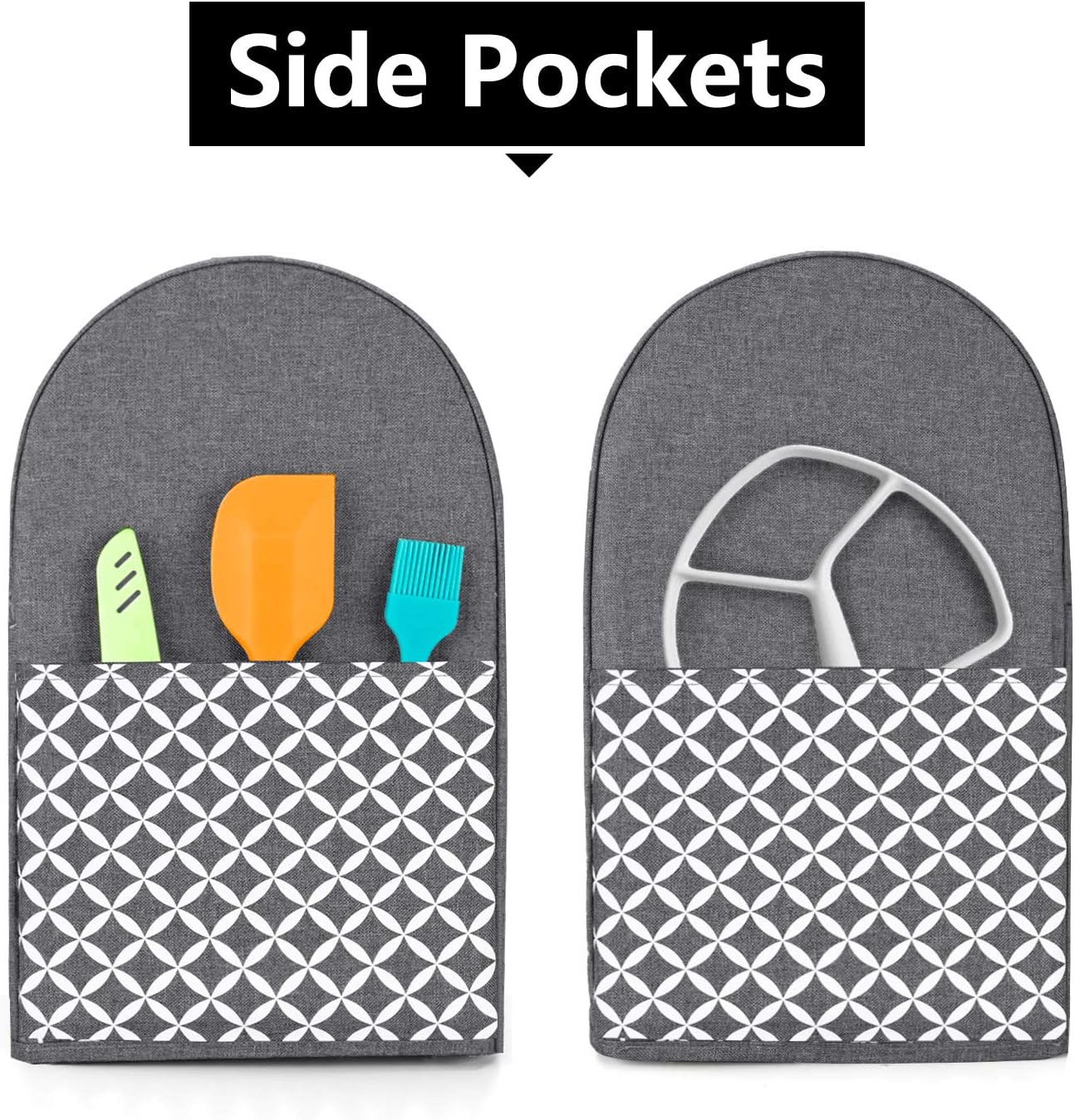 Yarwo Stand Mixer Cover Compatible with 4.5 qt and All 5 qt KitchenAid Mixer, Protective Dust Cover with Top Handle and Pockets for Accessories, Gray with Grid