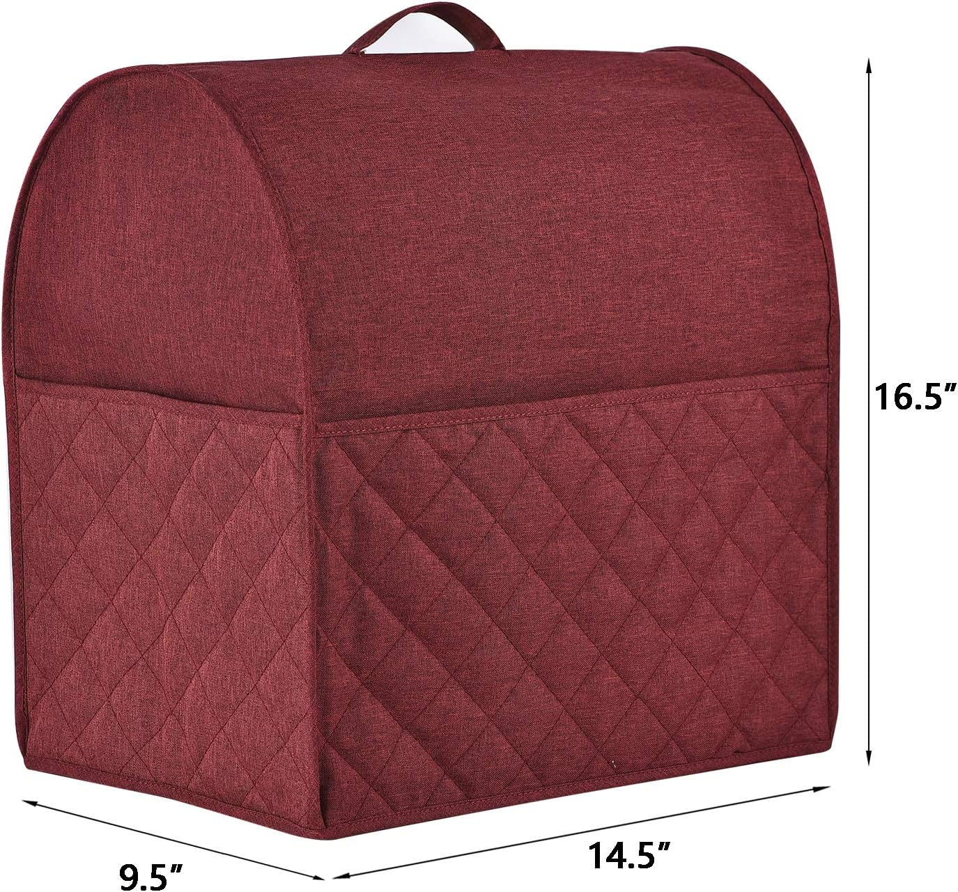 Stand Mixer Dust-proof Cover for KitchenAid Mixer，Multi Pockets for Various Kitchen Appliance Accessories，Water-resistant，Easy Cleaning (Wine red, Fit for Bowl Lift 5-8 Quart)