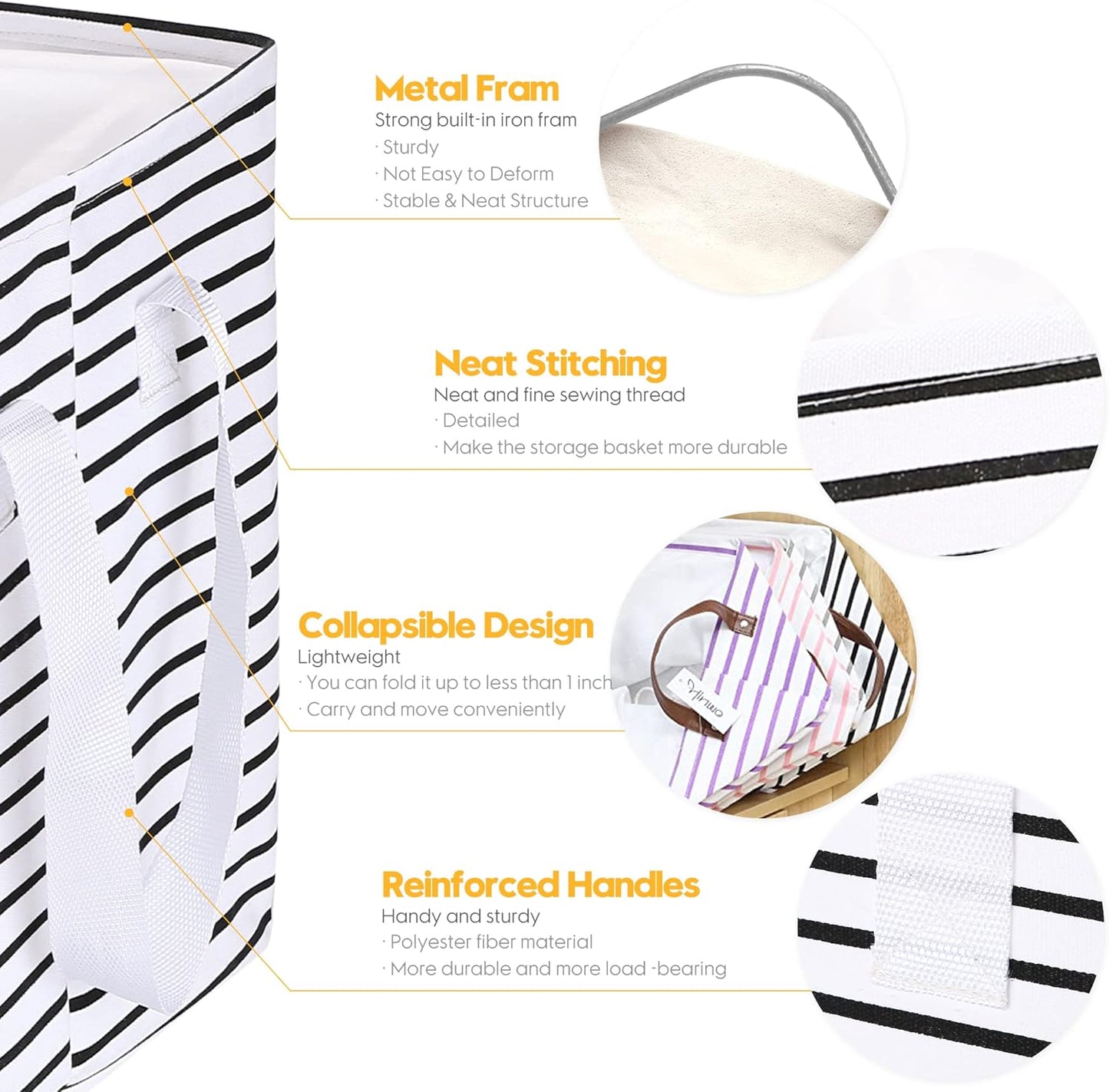 Hinwo 102L XXL Storage Bins, 2-Pack Closet Organizers and Storage, Foldable Clothes Storage Baskets with Handles, Containers for Clothing, Blanket, Comforters, Toys, Bedding (Black Stripe)