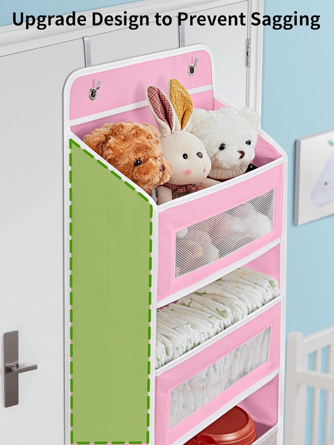 JARLINK 2 Pack Over The Door Organizer Storage, 5 Shelf Hanging Door Organizer with 5 Large Capacity Pockets, Anti Tilt 44 lb Load Behind Door Storage for Bedroom, Bathroom, Pantry, Nursery, (Pink)