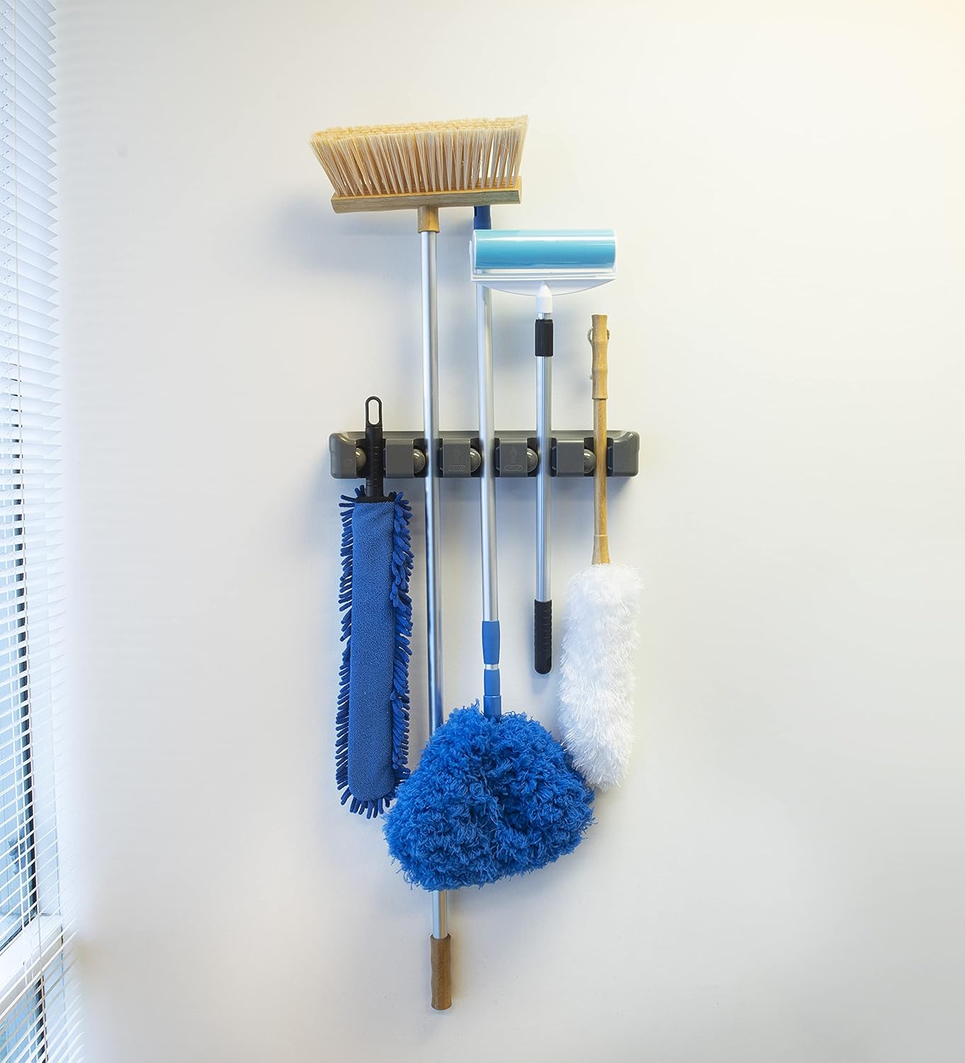 Evriholder Magic Holder, 5-Position Broom and Mop Holder, Tool Organizer, Easy Install, Household Organization, Gray