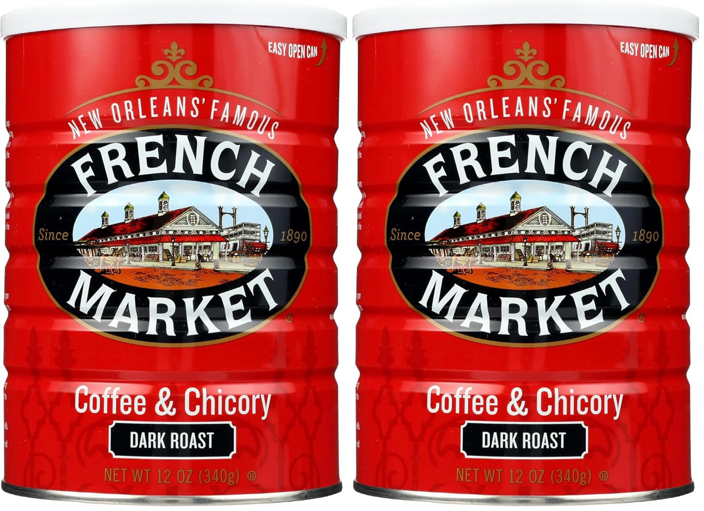 French Market Coffee & Chicory Dark Roast Ground Coffee, 12oz Can (Pack of 2)