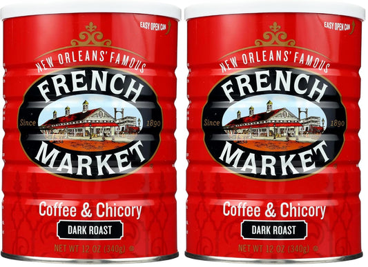 French Market Coffee & Chicory Dark Roast Ground Coffee, 12oz Can (Pack of 2)