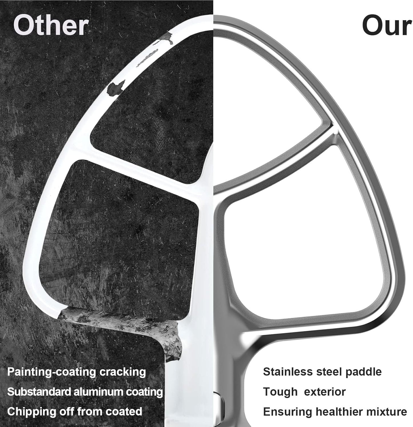 Stainless Steel Beaters for KitchenAid Stand Mixer, 4.5-5Qt Tilt-Head Paddle Attachment for Kitchenaid Mixer, Polished Flat Beater for KitchenAid-Dishwasher Safe by HOZODO