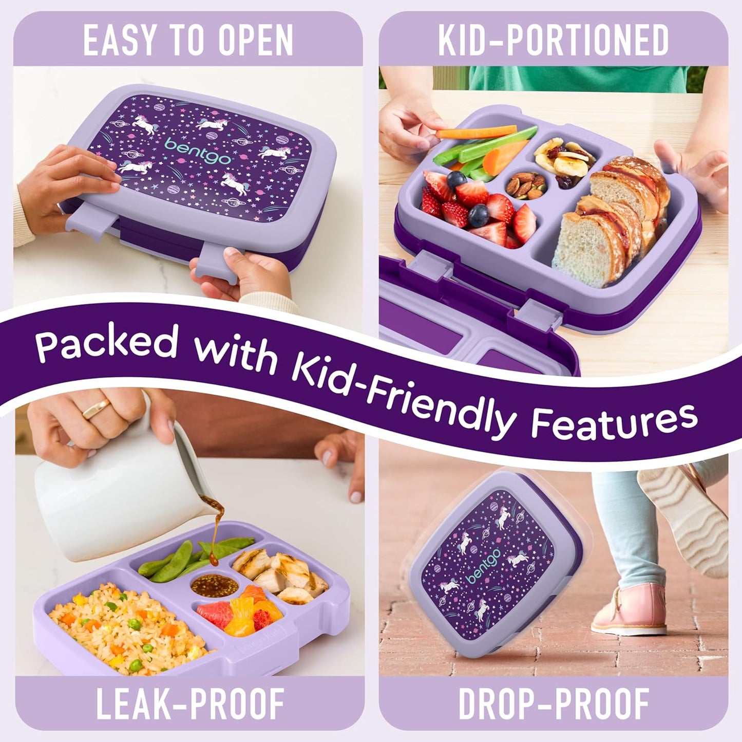 Bentgo Kids Prints Leak-Proof, 5-Compartment Bento-Style Kids Lunch Box - Ideal Portion Sizes for Ages 3-7, Durable, Drop-Proof, Dishwasher Safe, & PFAS & BPA-Free Materials (Unicorn)