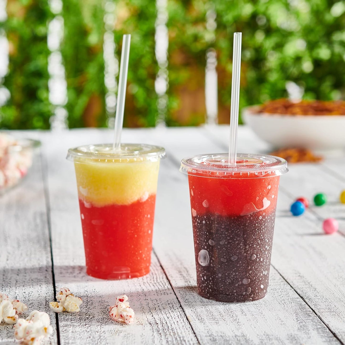 GUSTO Clear Plastic Cups with Flat Lids [10 oz - 100 Count] - Disposable Iced Coffee Cups with Lids - PET Plastic Cold Cups for Smoothies, Juices & To-Go Drinks - Formerly Comfy Package