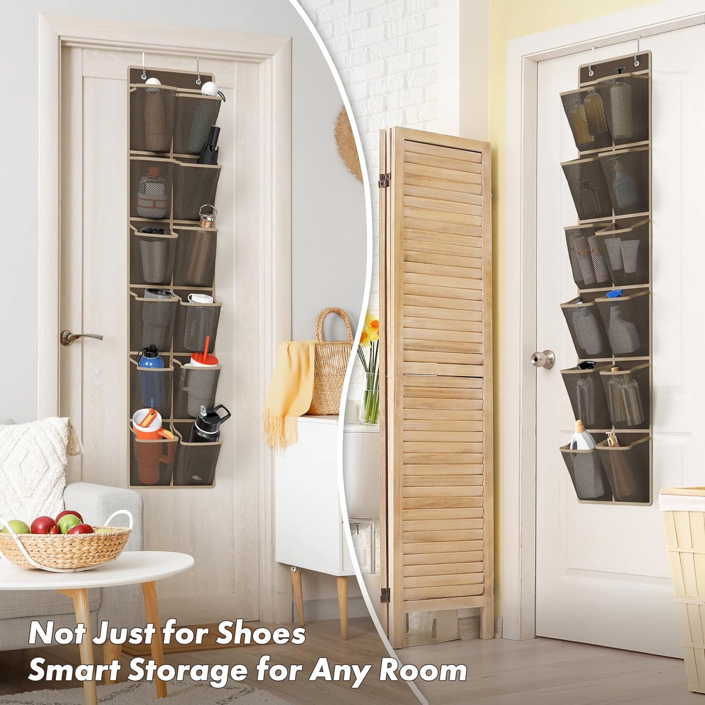 Simple Houseware 24 Pockets - 2-Pack 12 Large Mesh Pocket Over Door Hanging Shoe Organizer, Brown