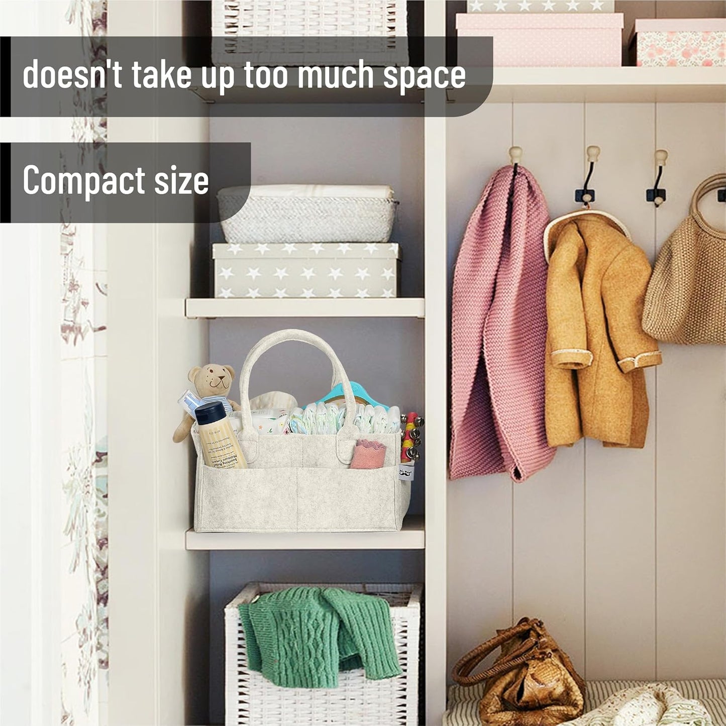 Mr. Pen- Baby Diaper Caddy Organizer, 2 Pack, Beige, Baby Caddy Organizer with Handle, Compact Size, Collapsible & Portable